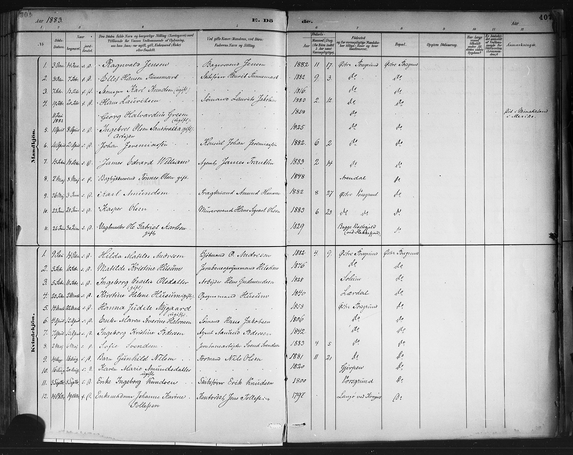 Porsgrunn kirkebøker , AV/SAKO-A-104/G/Gb/L0005: Parish register (copy) no. II 5, 1883-1915, p. 407