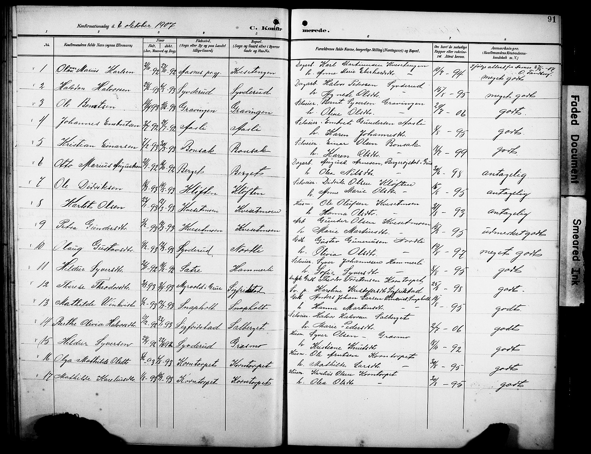 Hof prestekontor, SAH/PREST-038/H/Ha/Hab/L0005: Parish register (copy) no. 5, 1899-1916, p. 91