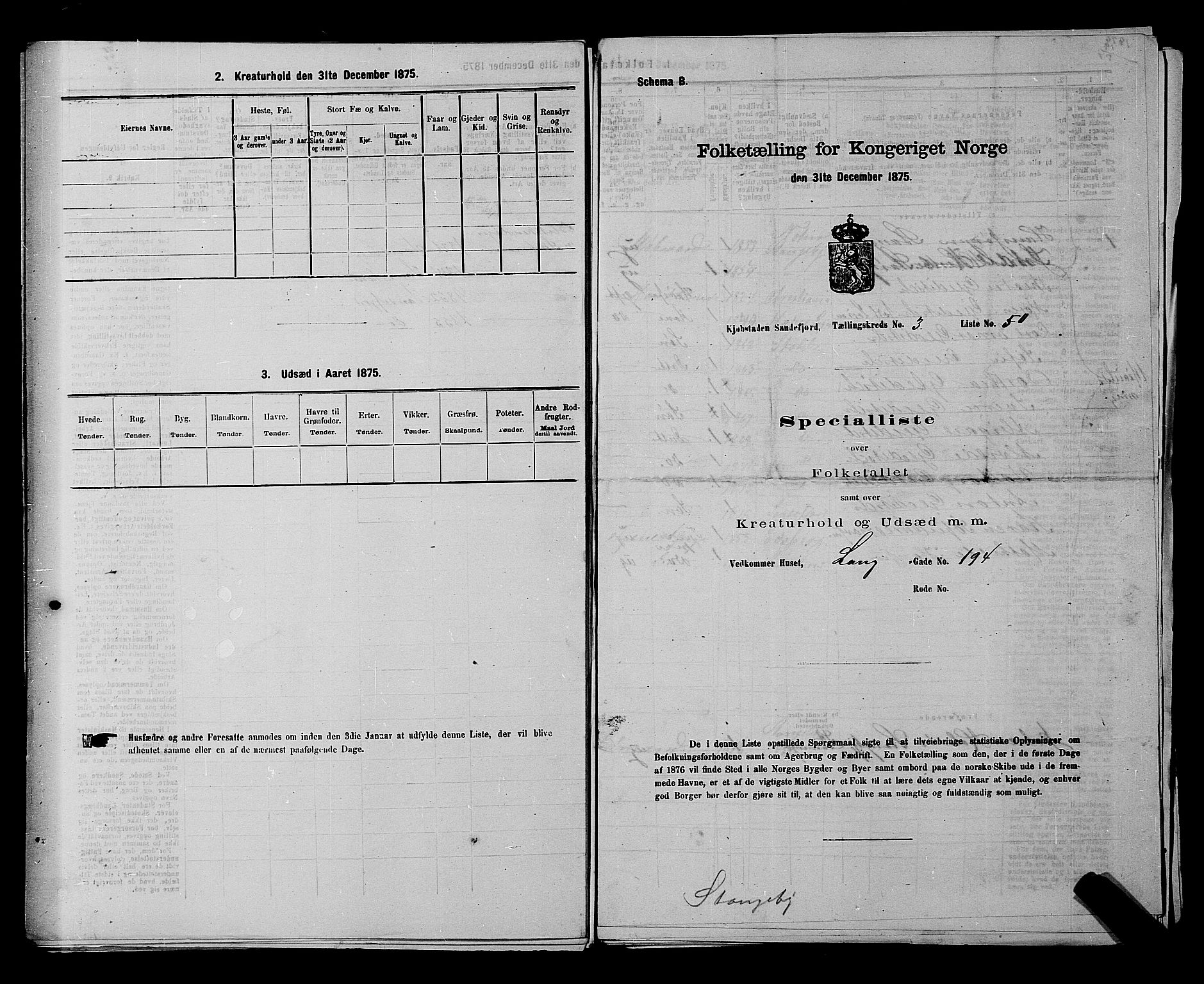 SAKO, 1875 census for 0706B Sandeherred/Sandefjord, 1875, p. 460