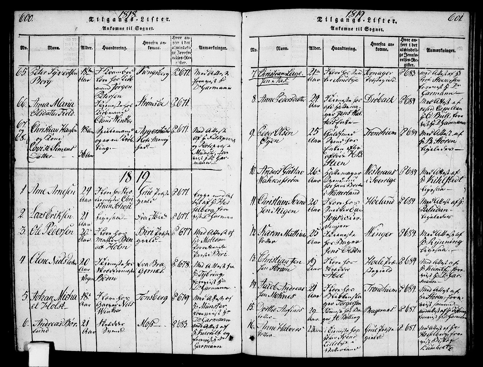 Oslo domkirke Kirkebøker, SAO/A-10752/F/Fa/L0007: Parish register (official) no. 7, 1817-1824, p. 600-601