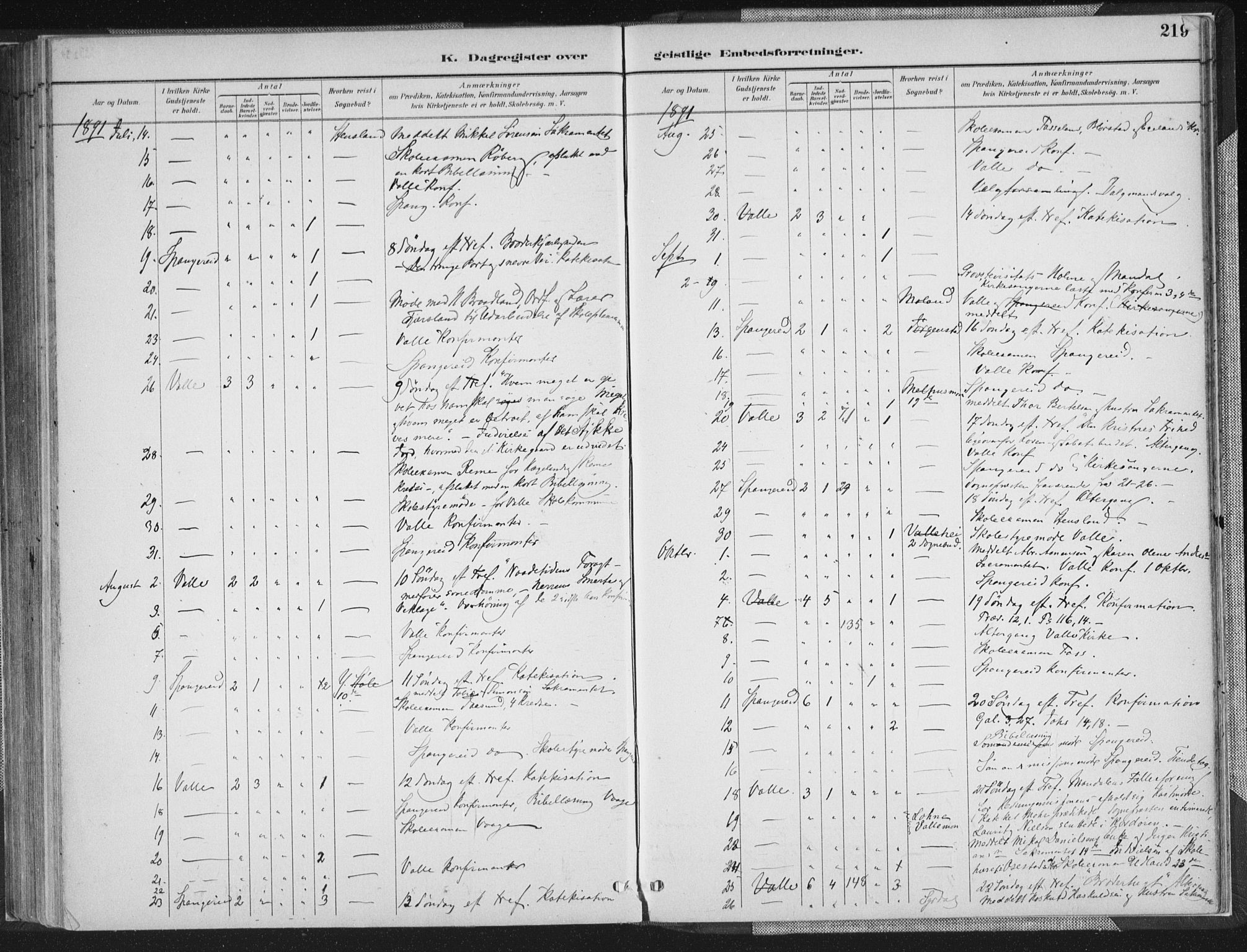 Sør-Audnedal sokneprestkontor, AV/SAK-1111-0039/F/Fa/Faa/L0004: Parish register (official) no. A 4, 1884-1909, p. 219