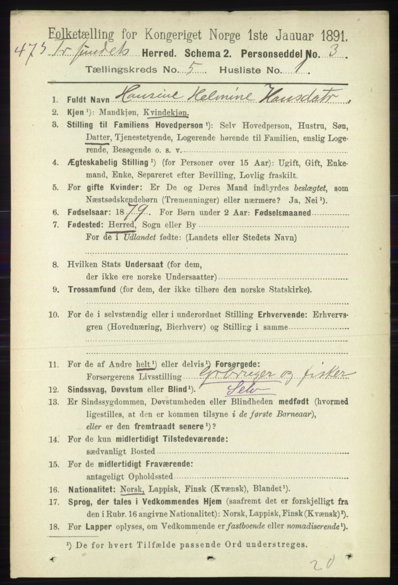 RA, 1891 census for 1934 Tromsøysund, 1891, p. 2326