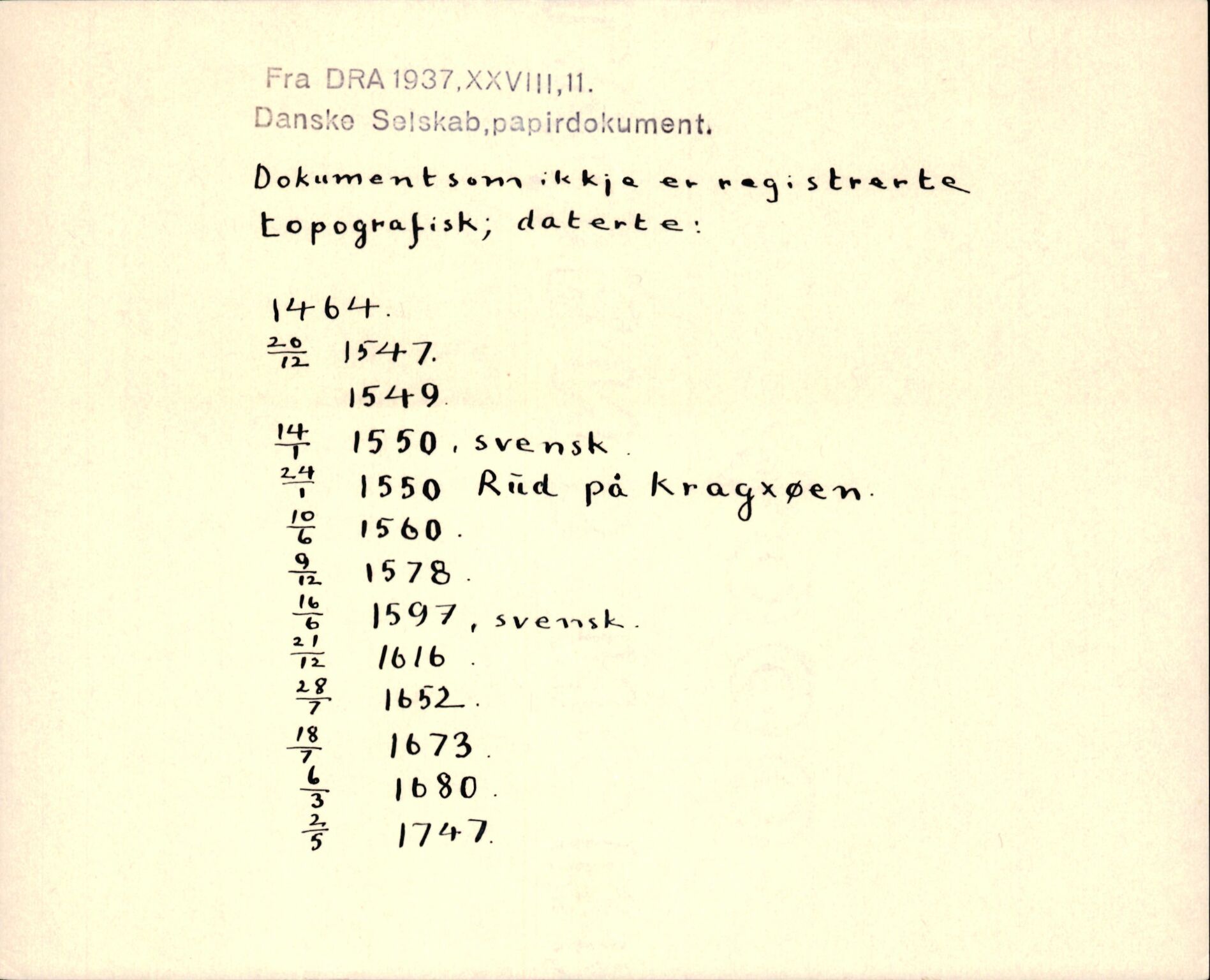 Riksarkivets diplomsamling, AV/RA-EA-5965/F35/F35f/L0003: Regestsedler: Diplomer fra DRA 1937 og 1996, p. 649