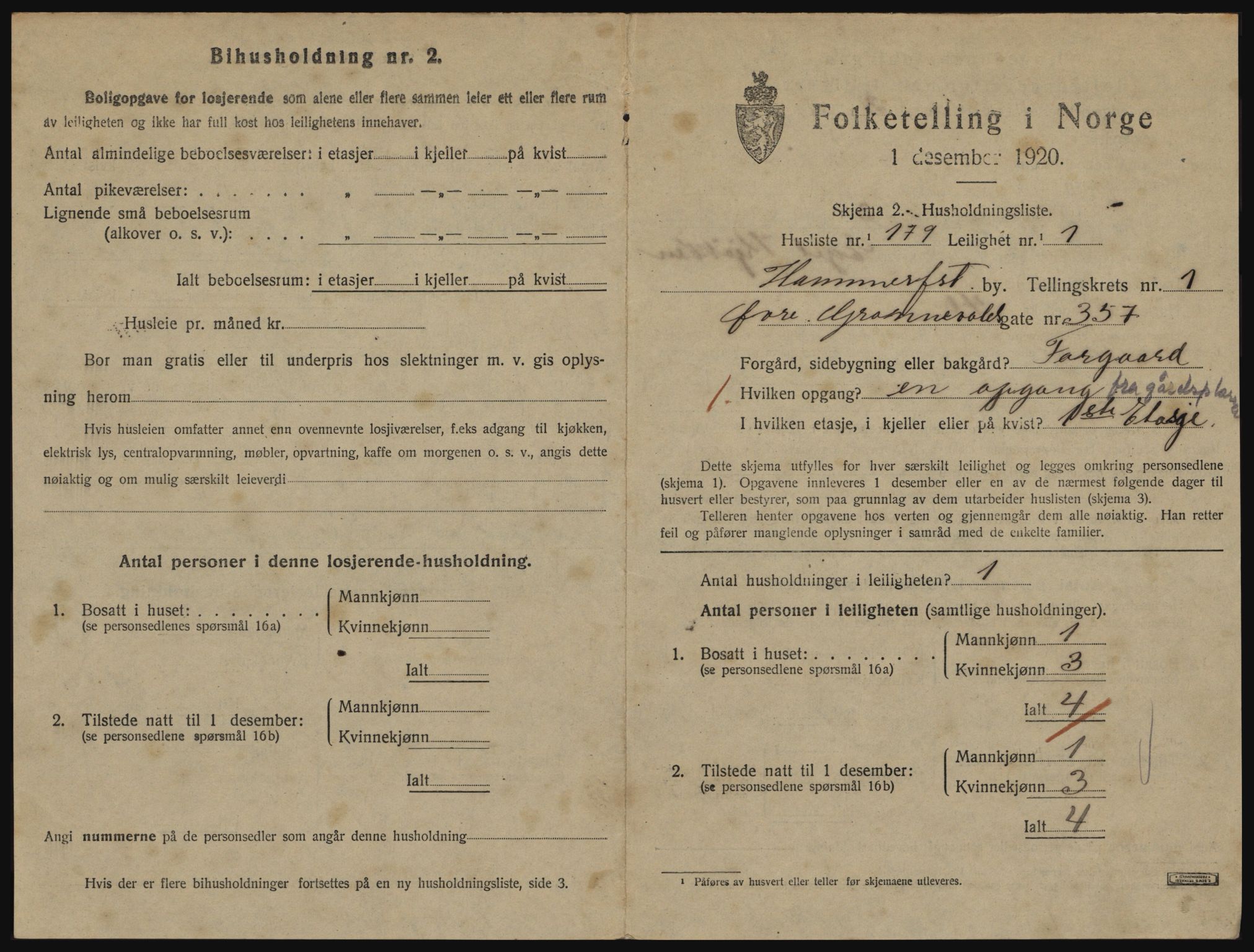 SATØ, 1920 census for Hammerfest, 1920, p. 1536