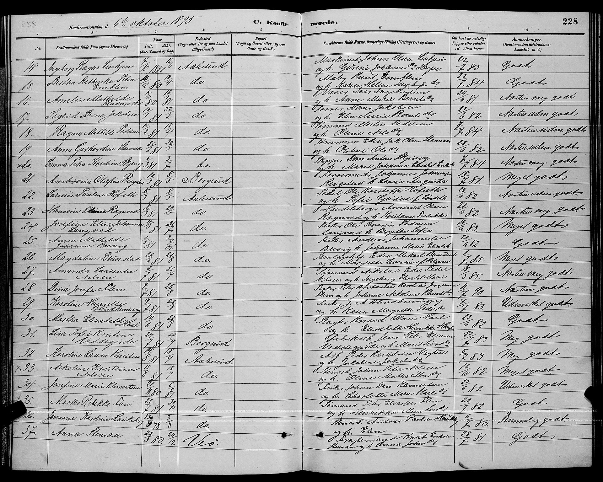 Ministerialprotokoller, klokkerbøker og fødselsregistre - Møre og Romsdal, AV/SAT-A-1454/529/L0467: Parish register (copy) no. 529C04, 1889-1897, p. 228