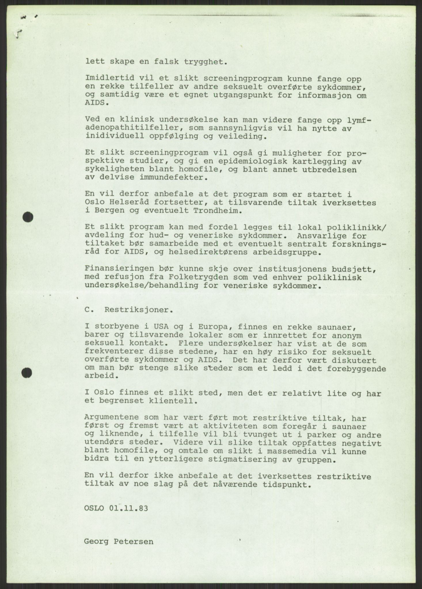 Det Norske Forbundet av 1948/Landsforeningen for Lesbisk og Homofil Frigjøring, AV/RA-PA-1216/D/Db/L0001: Aids, 1983-1987, p. 79