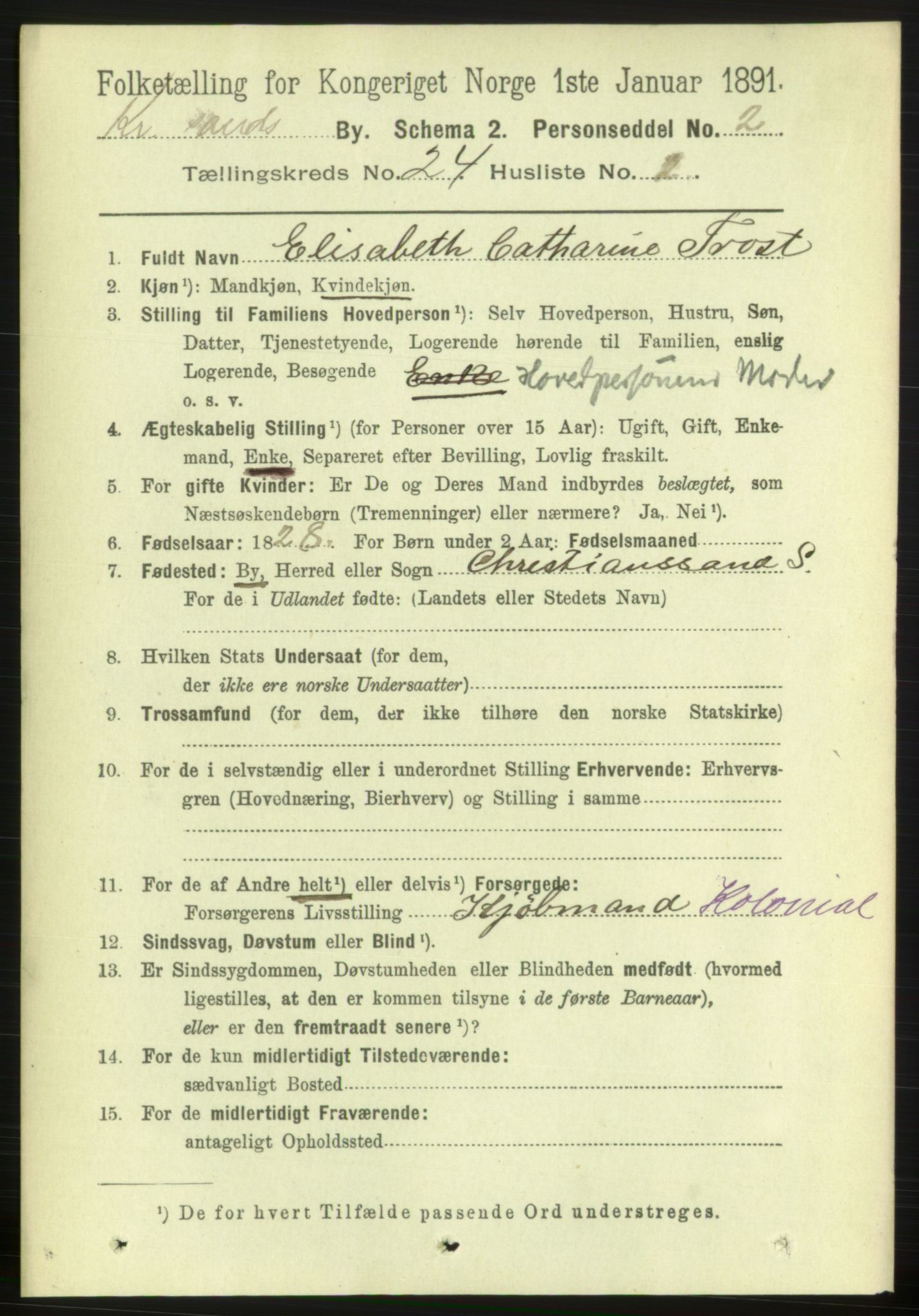 RA, 1891 census for 1001 Kristiansand, 1891, p. 8545