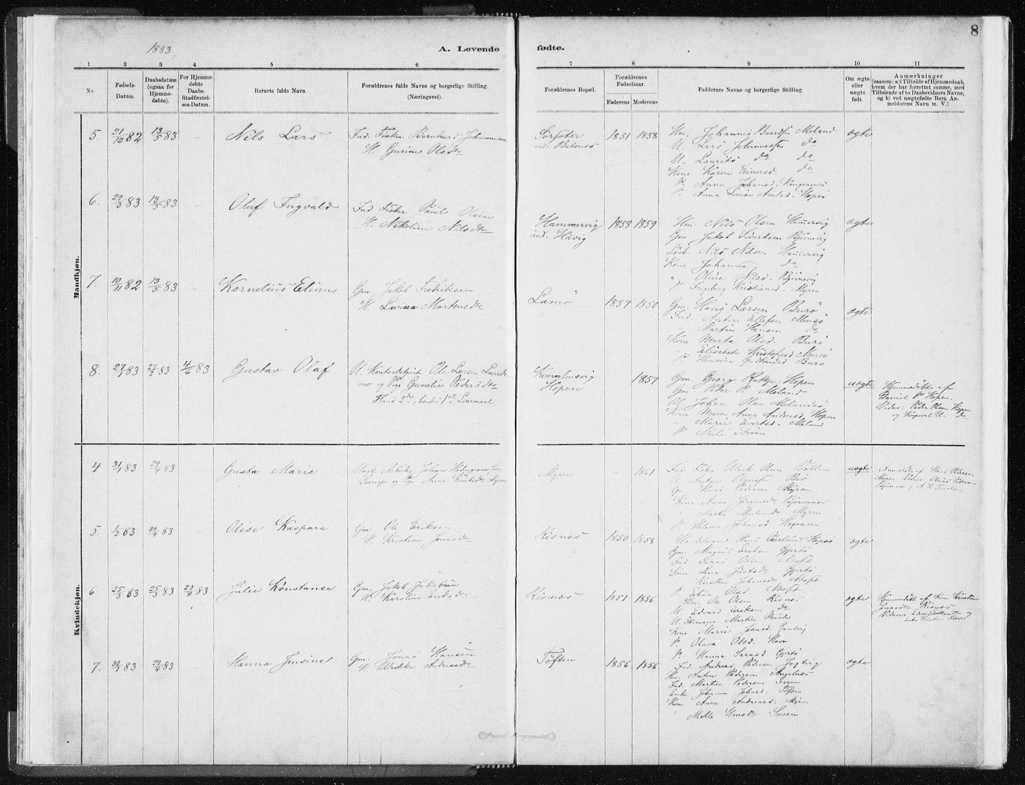Ministerialprotokoller, klokkerbøker og fødselsregistre - Sør-Trøndelag, SAT/A-1456/634/L0533: Parish register (official) no. 634A09, 1882-1901, p. 8