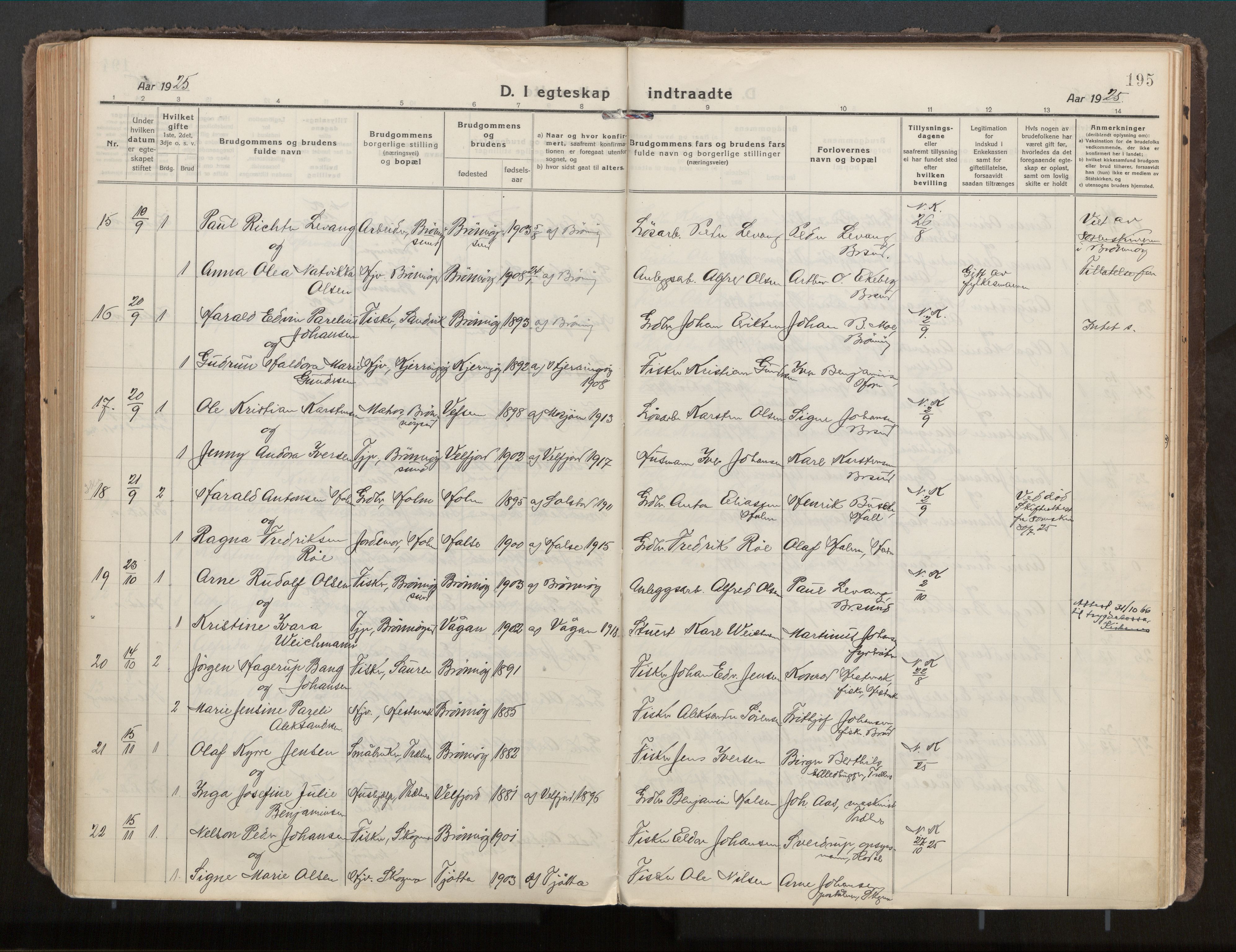 Ministerialprotokoller, klokkerbøker og fødselsregistre - Nordland, AV/SAT-A-1459/813/L0207a: Parish register (official) no. 813A18, 1919-1927, p. 195