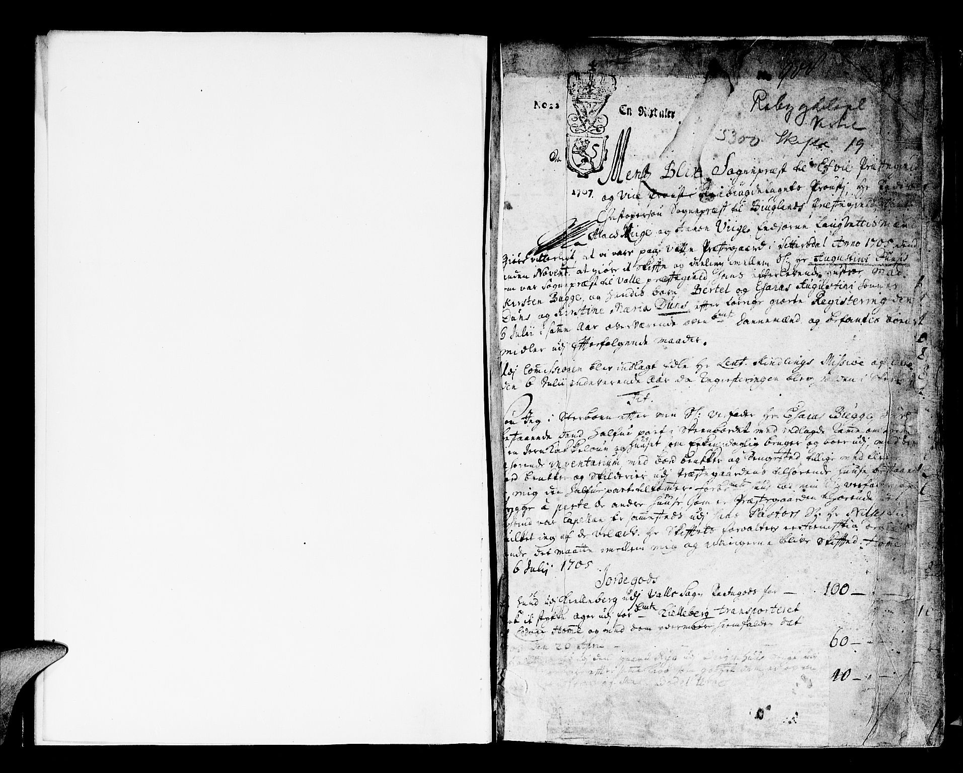 Setesdal sorenskriveri, SAK/1221-0011/H/Hc/L0024: Skifteprotokoll nr 21 med register, geistlige skifter Råbyggelag prosti 1705-1807 og sivile skifter Vestre Råbyggelag sorenskriveri 1816-1819, 1705-1819, p. 0-1