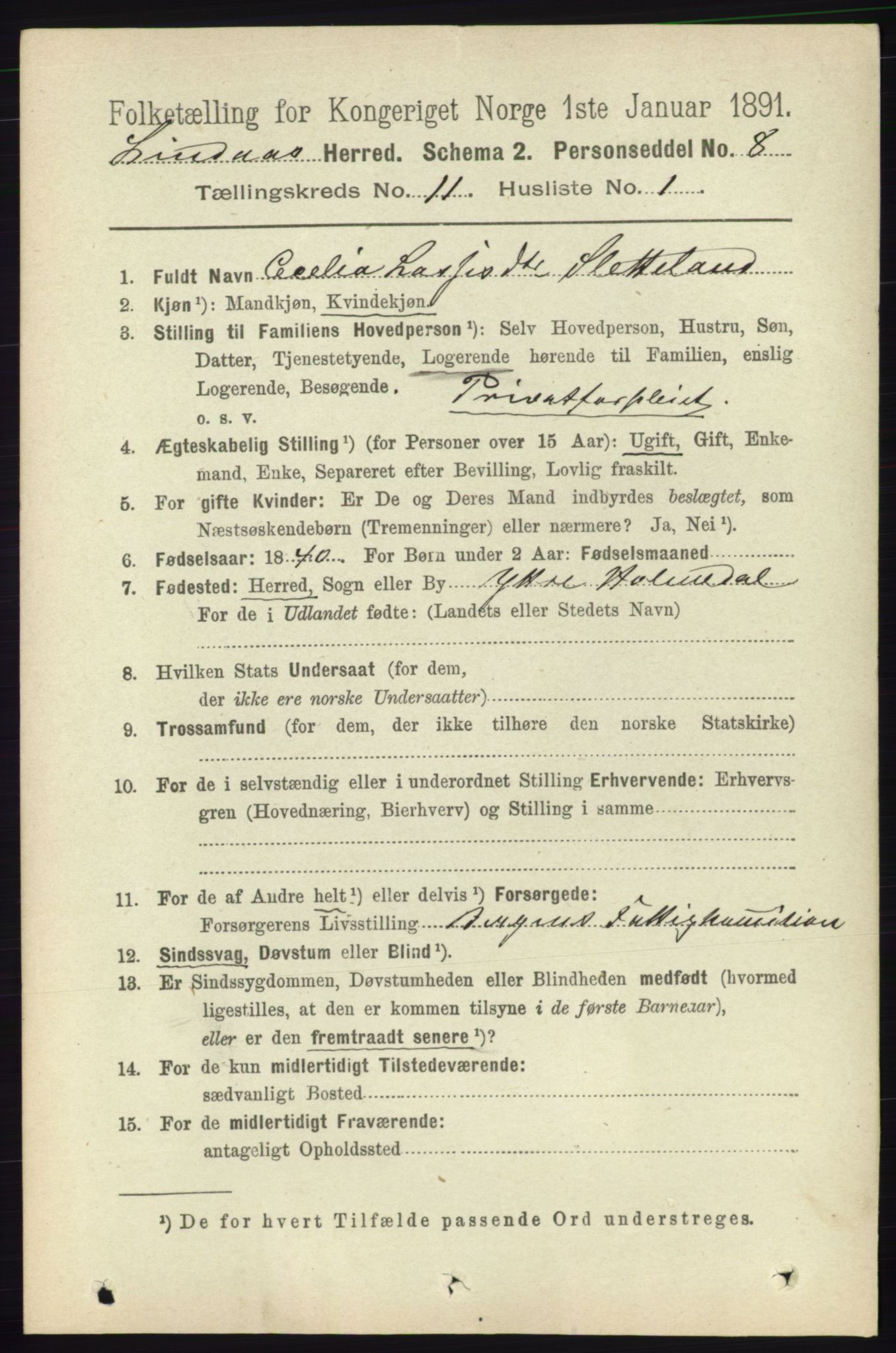 RA, 1891 census for 1263 Lindås, 1891, p. 3664