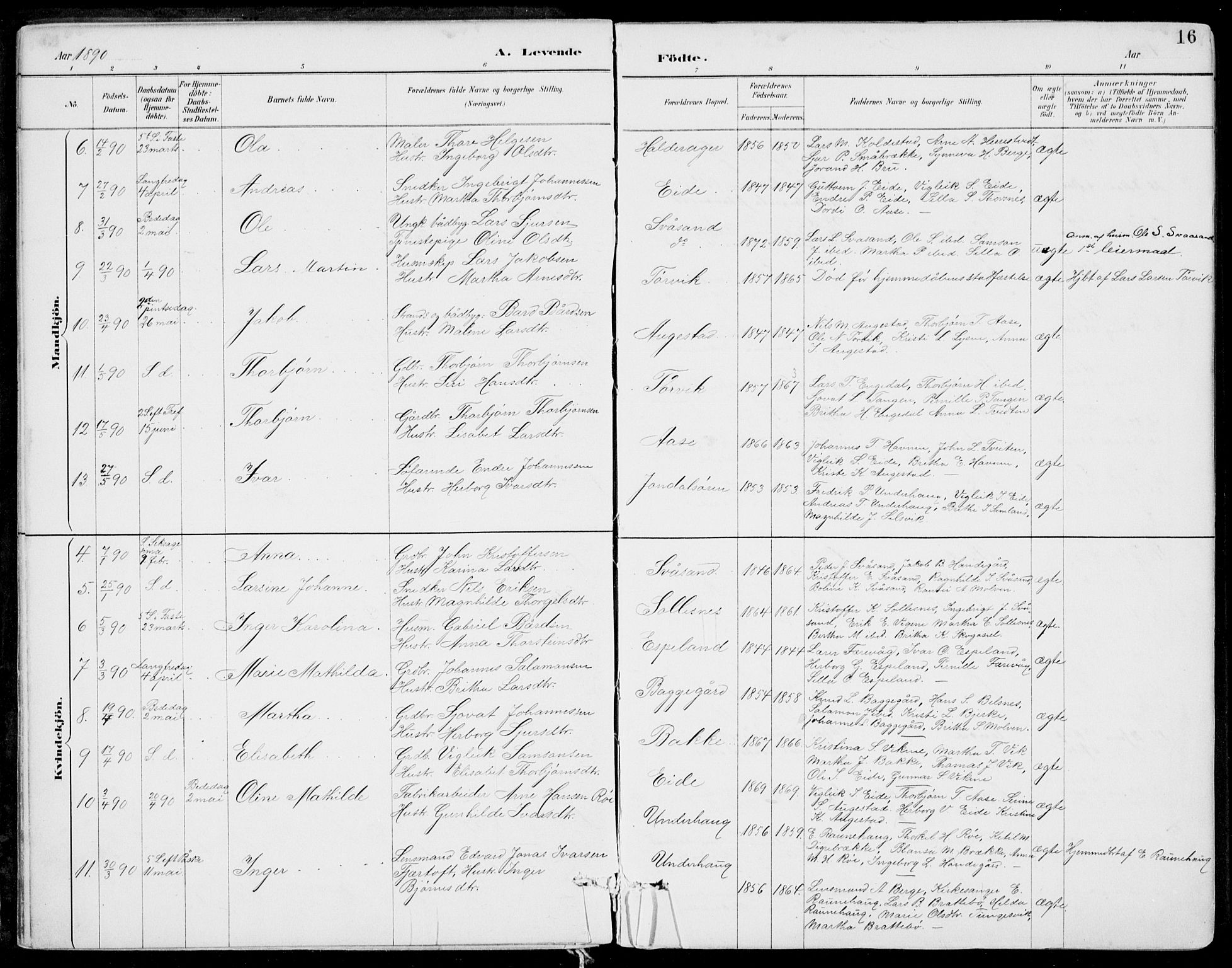 Strandebarm sokneprestembete, SAB/A-78401/H/Haa: Parish register (official) no. E  1, 1886-1908, p. 16