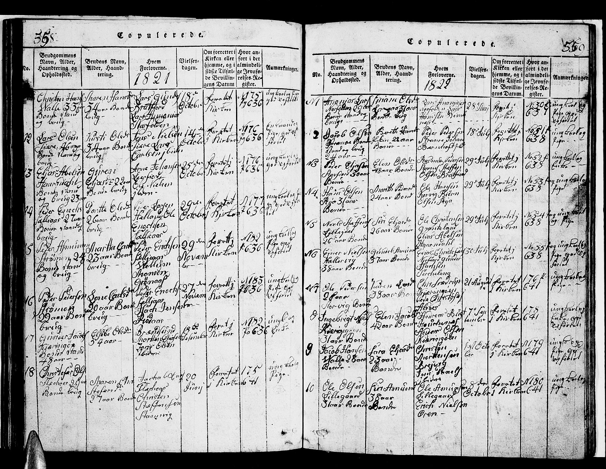 Ministerialprotokoller, klokkerbøker og fødselsregistre - Nordland, AV/SAT-A-1459/853/L0773: Parish register (copy) no. 853C01, 1821-1859, p. 558-559