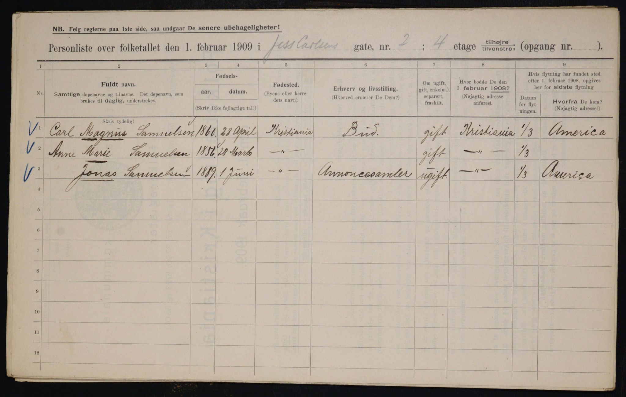 OBA, Municipal Census 1909 for Kristiania, 1909, p. 42901