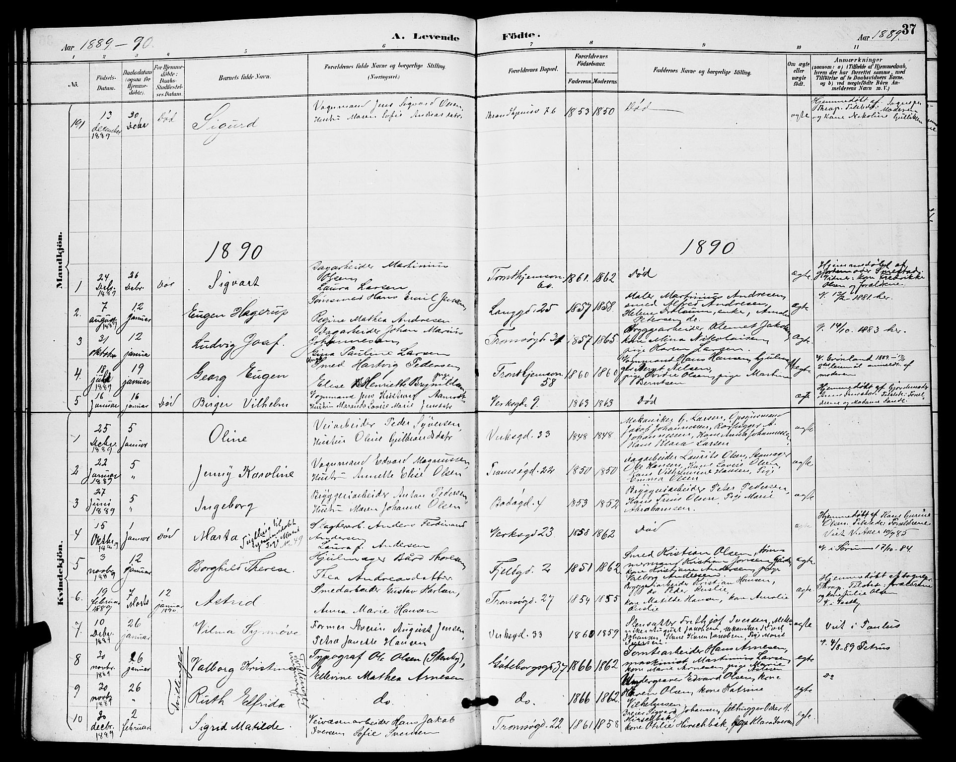 Petrus prestekontor Kirkebøker, AV/SAO-A-10872/G/Ga/L0002: Parish register (copy) no. 2, 1888-1899, p. 37