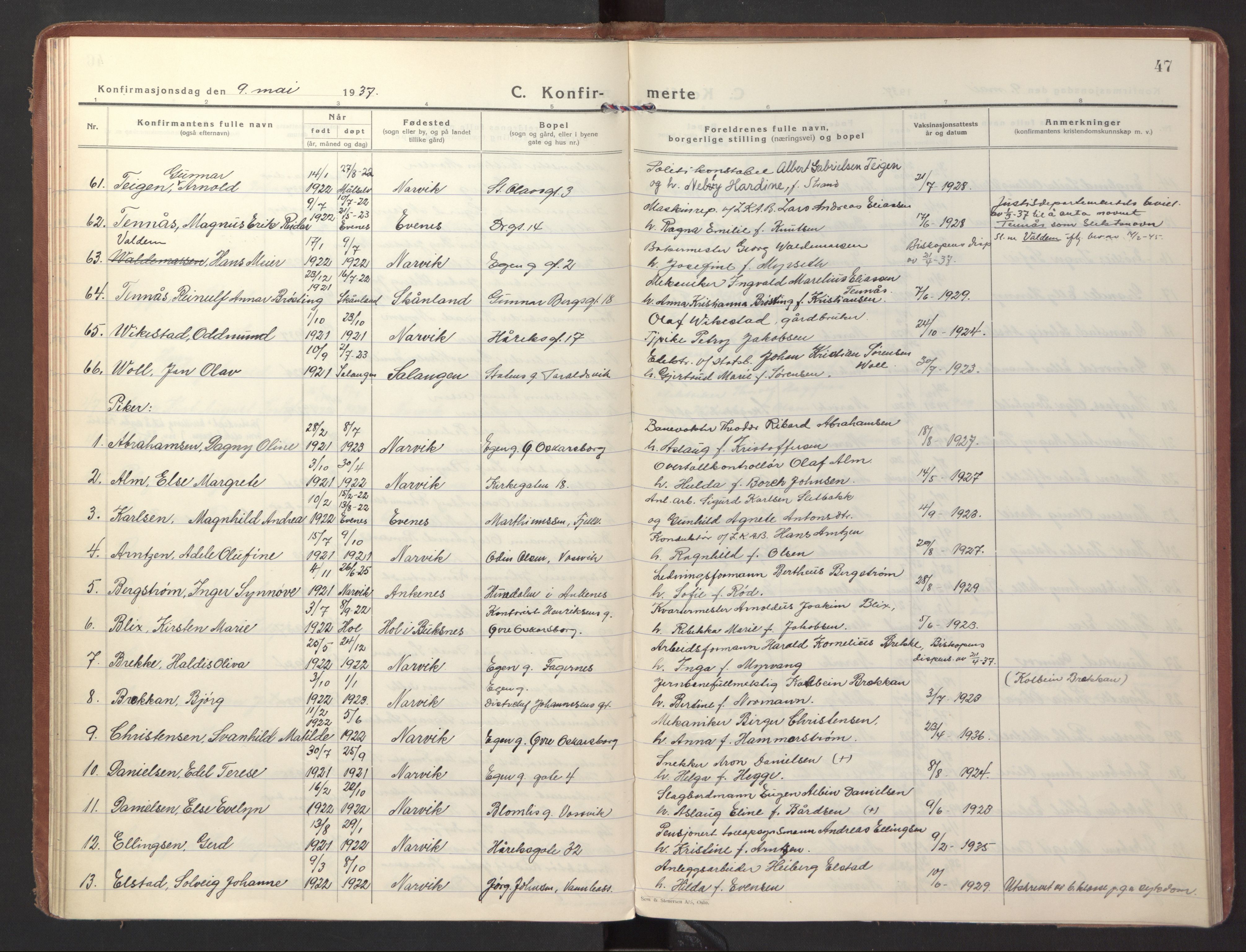 Ministerialprotokoller, klokkerbøker og fødselsregistre - Nordland, AV/SAT-A-1459/871/L1007: Parish register (official) no. 871A23, 1932-1942, p. 47