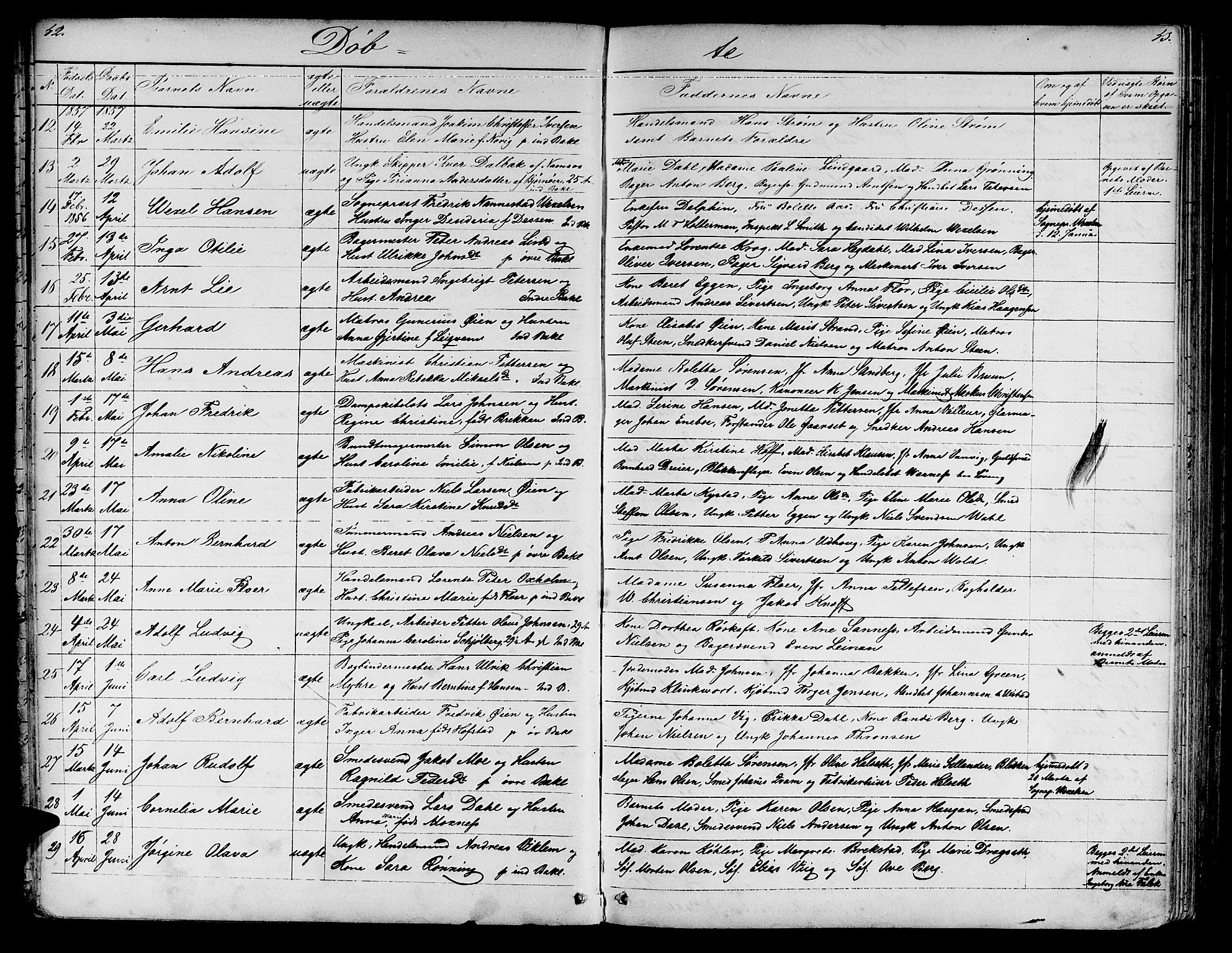 Ministerialprotokoller, klokkerbøker og fødselsregistre - Sør-Trøndelag, SAT/A-1456/604/L0219: Parish register (copy) no. 604C02, 1851-1869, p. 42-43