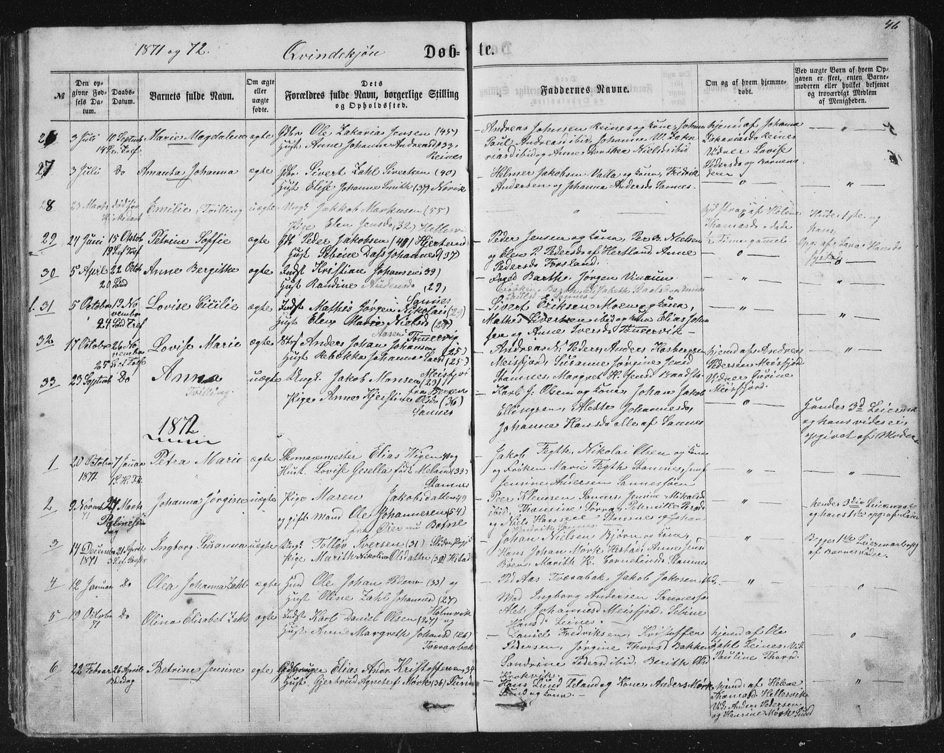 Ministerialprotokoller, klokkerbøker og fødselsregistre - Nordland, AV/SAT-A-1459/831/L0476: Parish register (copy) no. 831C03, 1866-1877, p. 46