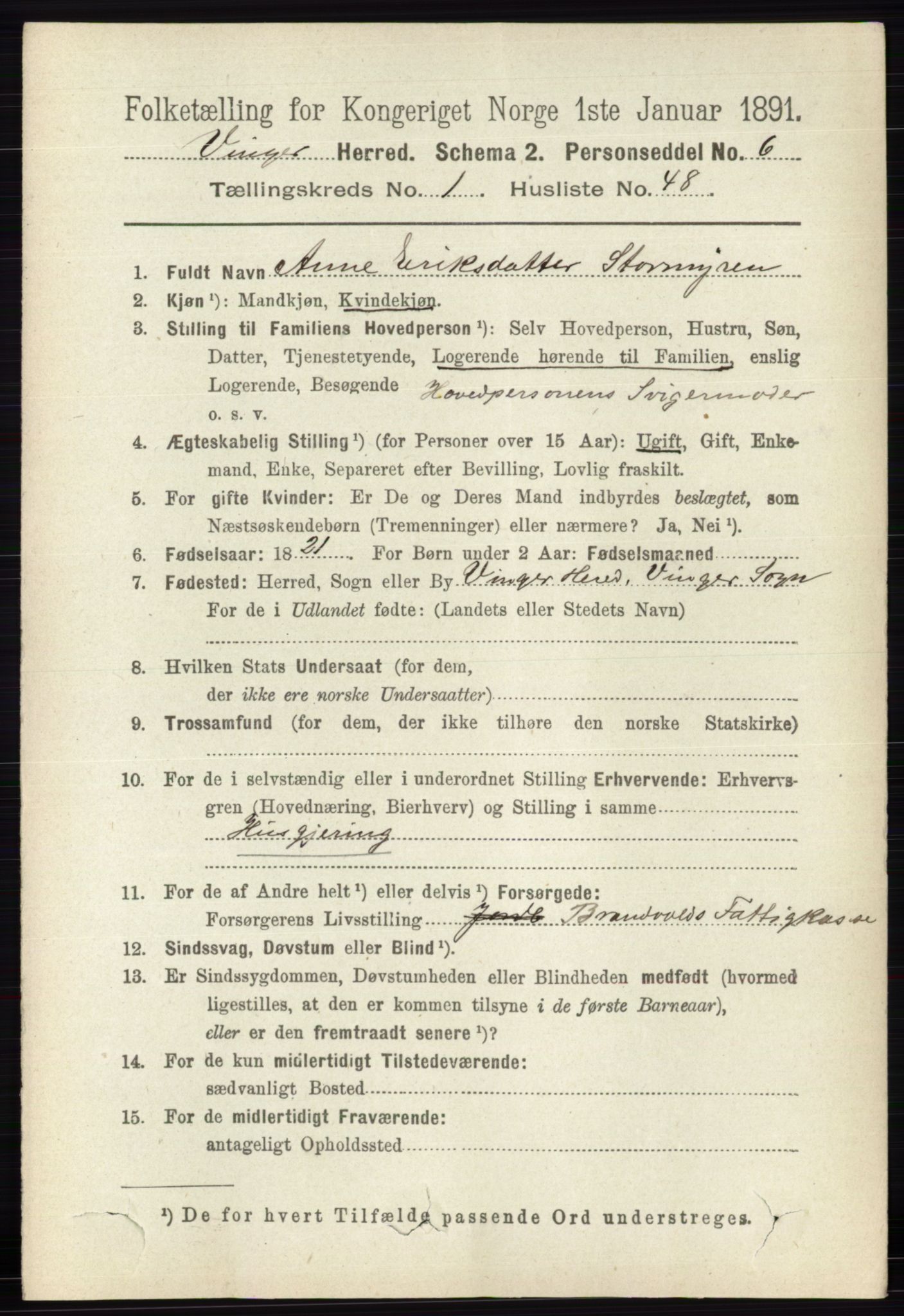 RA, 1891 census for 0421 Vinger, 1891, p. 386