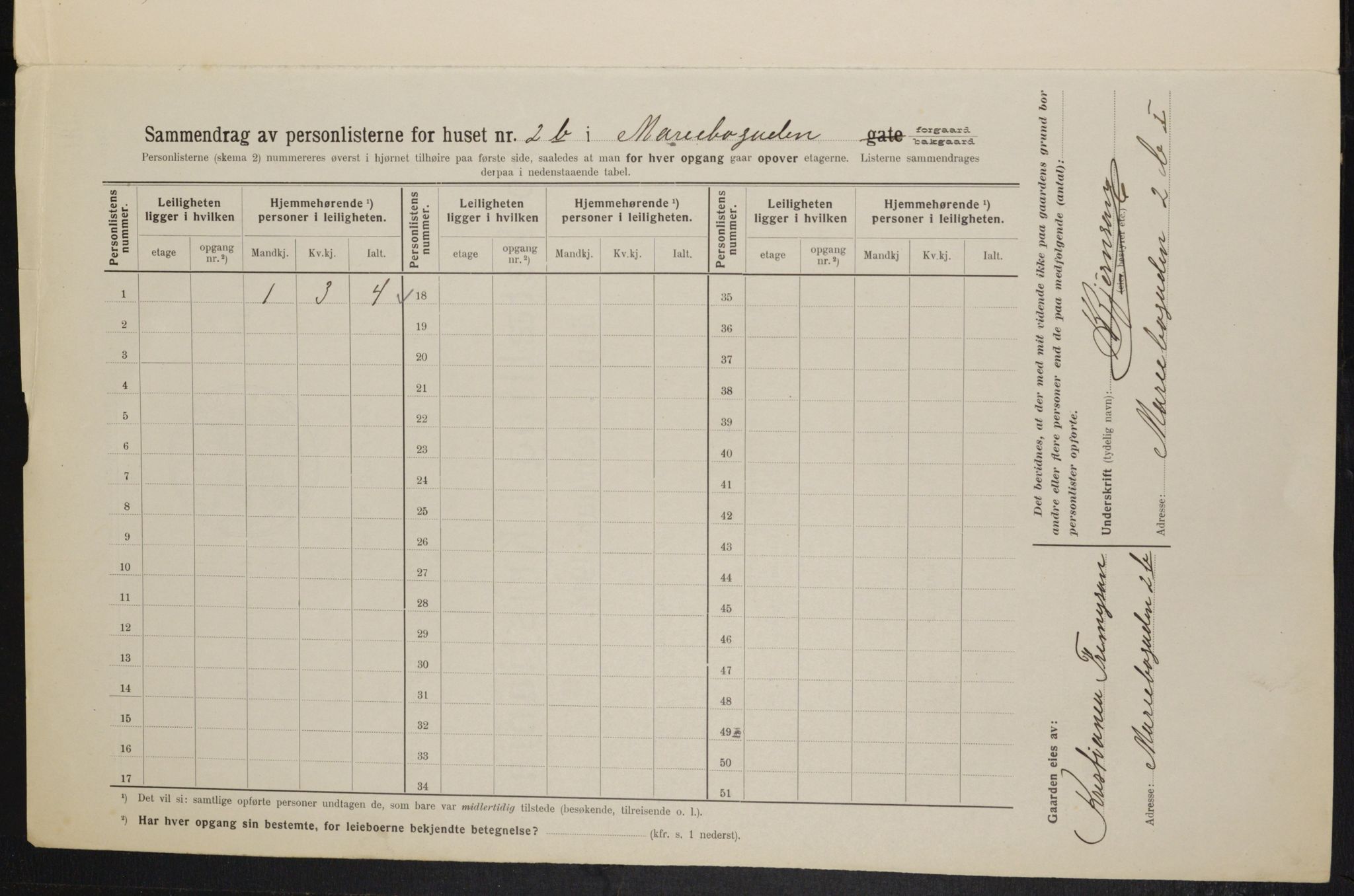 OBA, Municipal Census 1914 for Kristiania, 1914, p. 60340