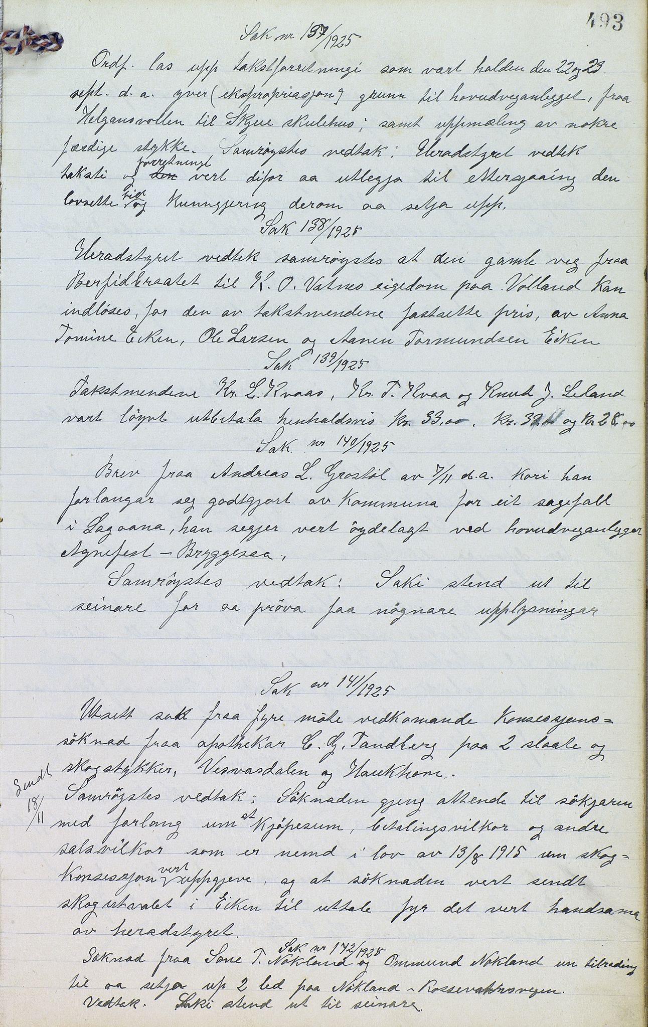 Eiken kommune - Formannskapet, ARKSOR/1034EI120/A/L0001: Møtebok, 1916-1925, p. 493