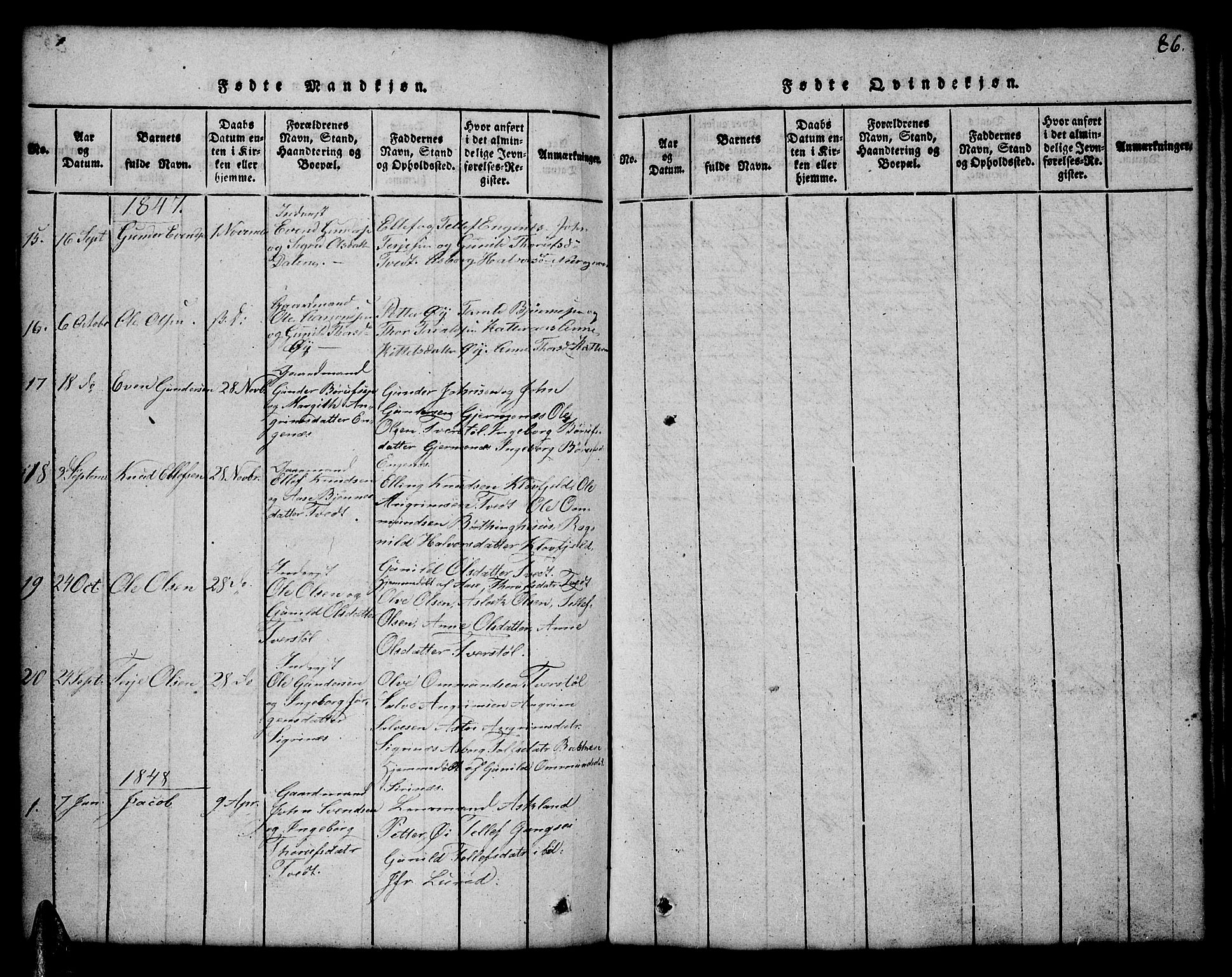 Åmli sokneprestkontor, AV/SAK-1111-0050/F/Fb/Fbc/L0001: Parish register (copy) no. B 1, 1816-1867, p. 86