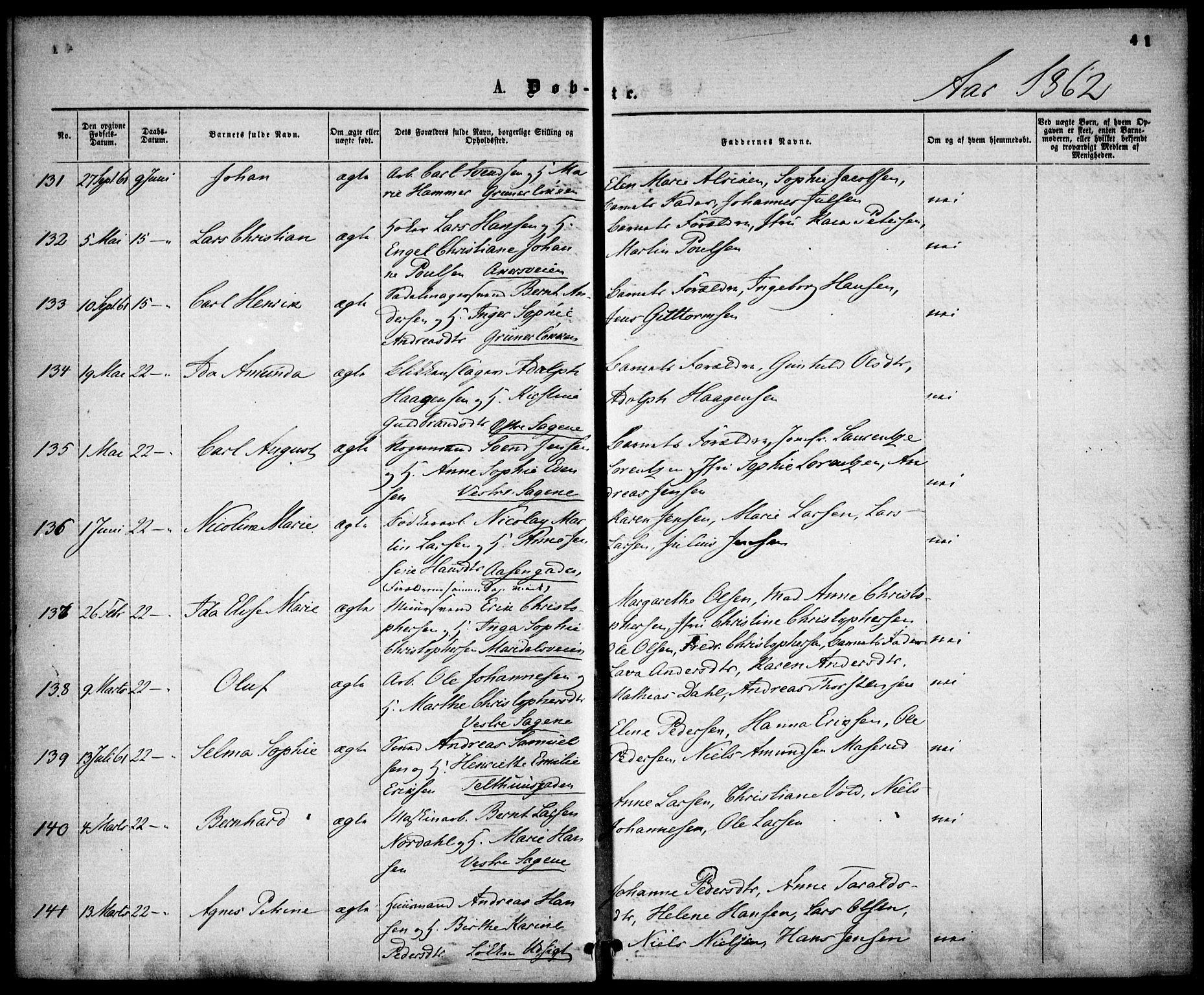 Gamle Aker prestekontor Kirkebøker, AV/SAO-A-10617a/F/L0001: Parish register (official) no. 1, 1861-1865, p. 41