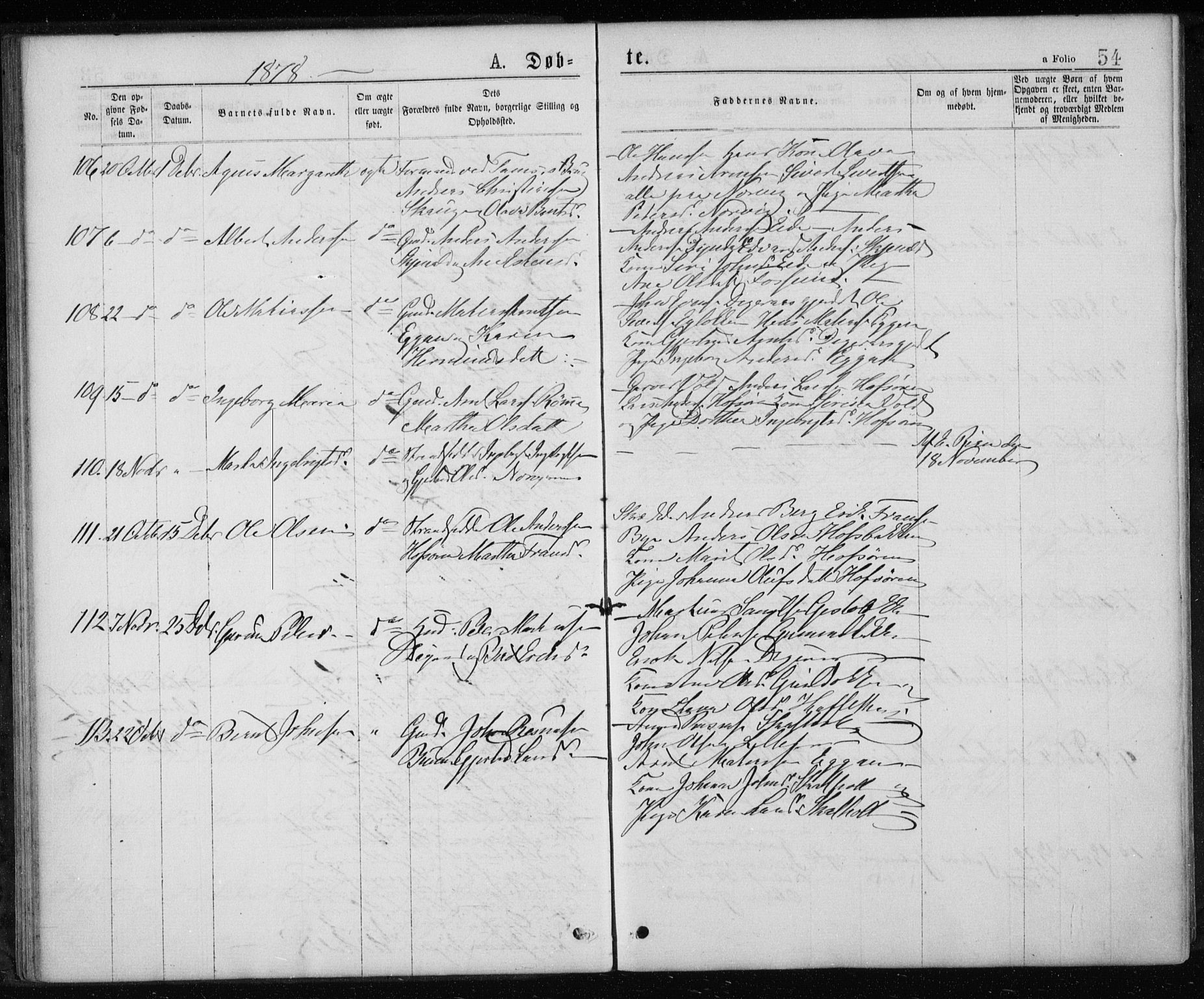 Ministerialprotokoller, klokkerbøker og fødselsregistre - Sør-Trøndelag, SAT/A-1456/668/L0817: Parish register (copy) no. 668C06, 1873-1884, p. 54