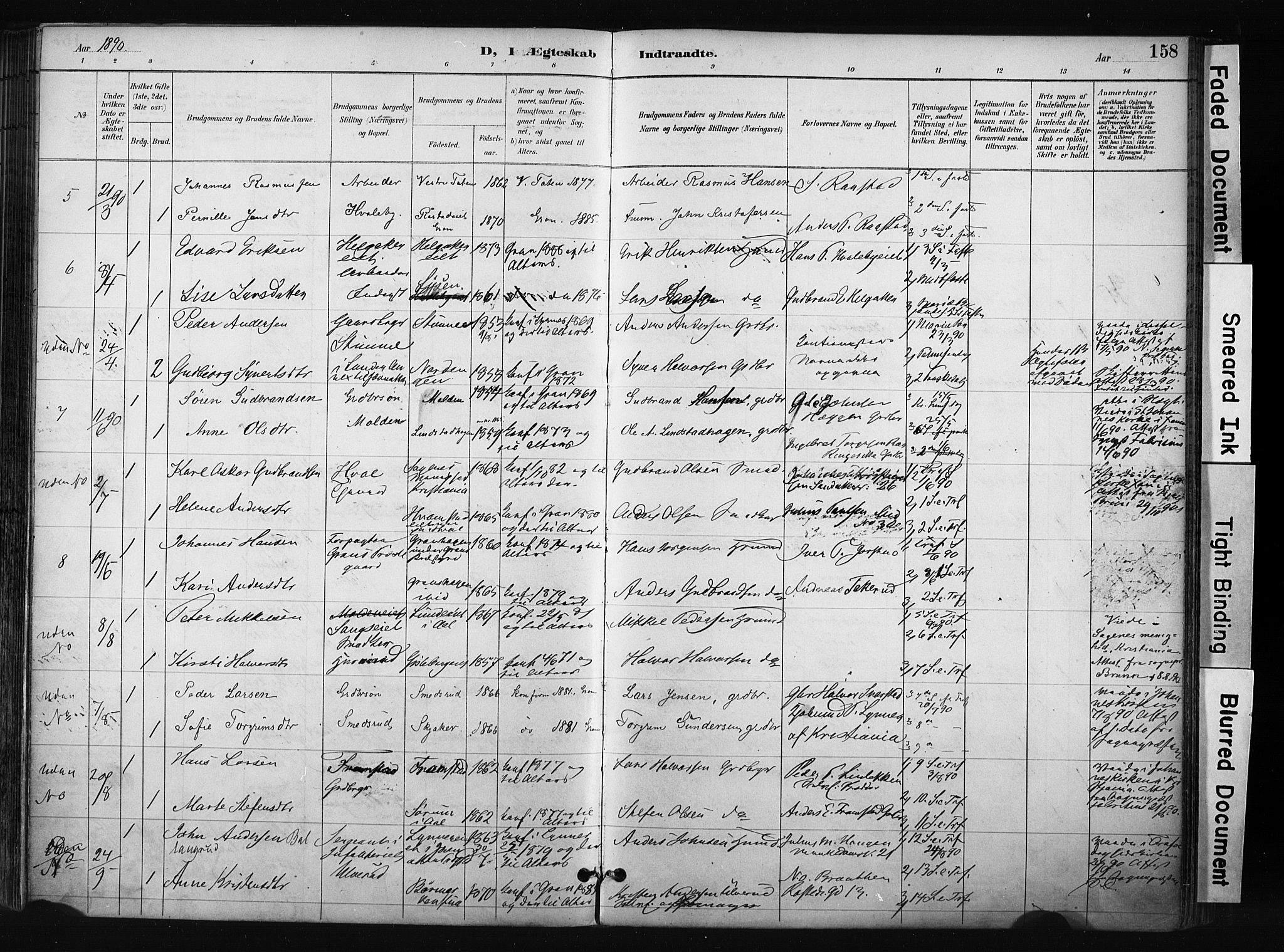 Gran prestekontor, SAH/PREST-112/H/Ha/Haa/L0017: Parish register (official) no. 17, 1889-1897, p. 158