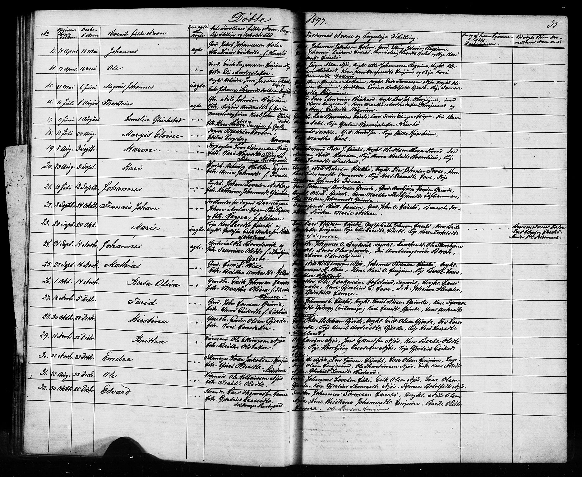 Leikanger sokneprestembete, AV/SAB-A-81001/H/Hab/Haba/L0001: Parish register (copy) no. A 1, 1873-1916, p. 35