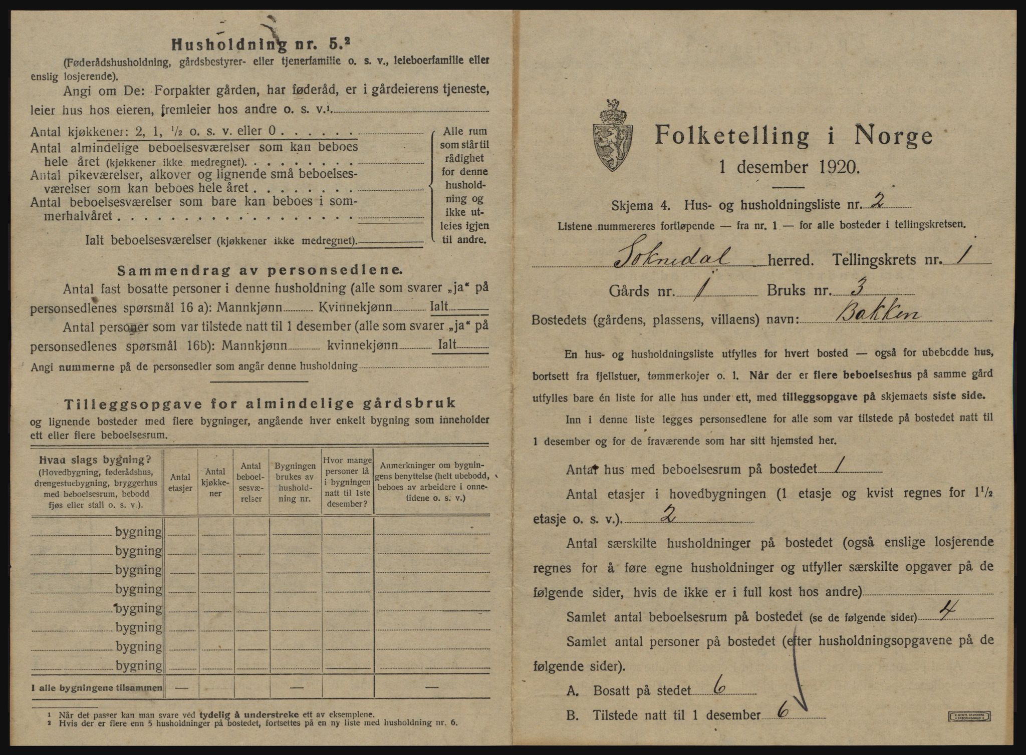 SAT, 1920 census for Soknedal, 1920, p. 46