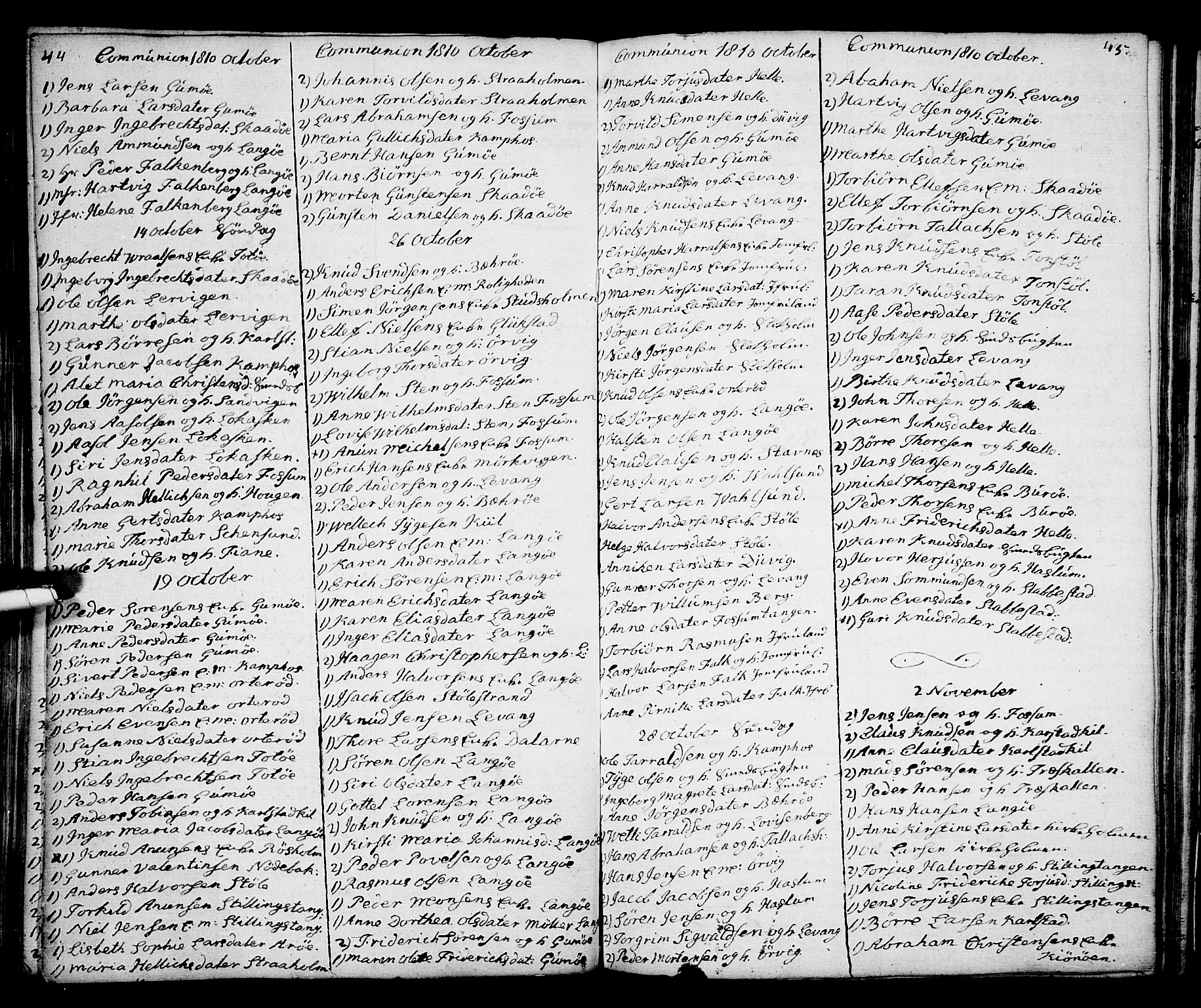 Kragerø kirkebøker, AV/SAKO-A-278/G/Ga/L0001: Parish register (copy) no. 1 /2, 1806-1811, p. 44-45