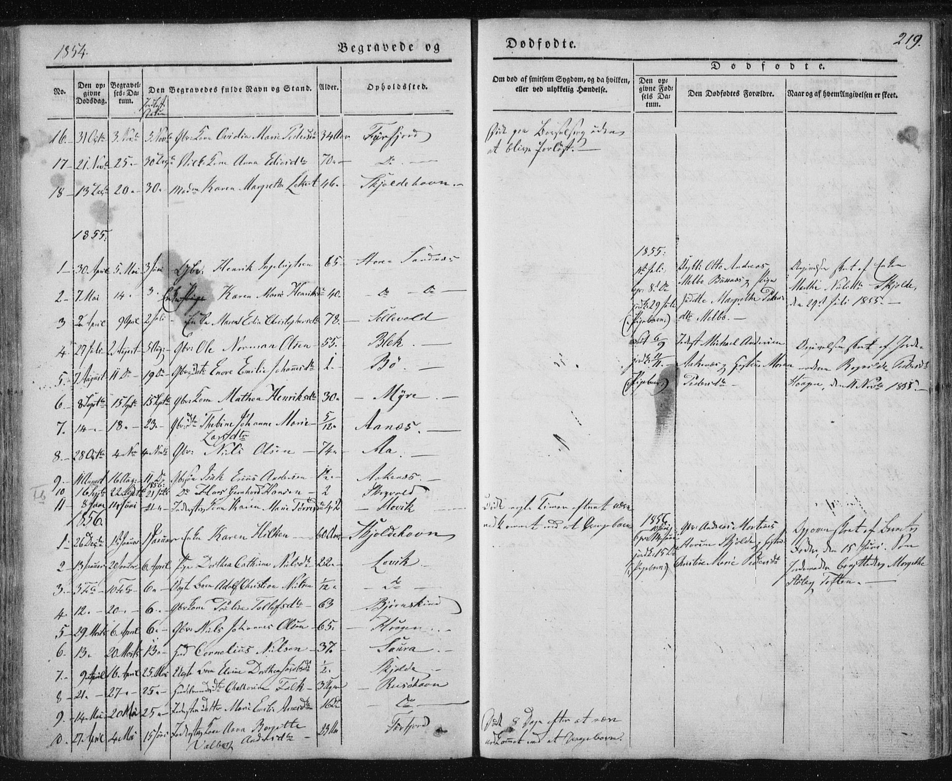 Ministerialprotokoller, klokkerbøker og fødselsregistre - Nordland, AV/SAT-A-1459/897/L1396: Parish register (official) no. 897A04, 1842-1866, p. 219