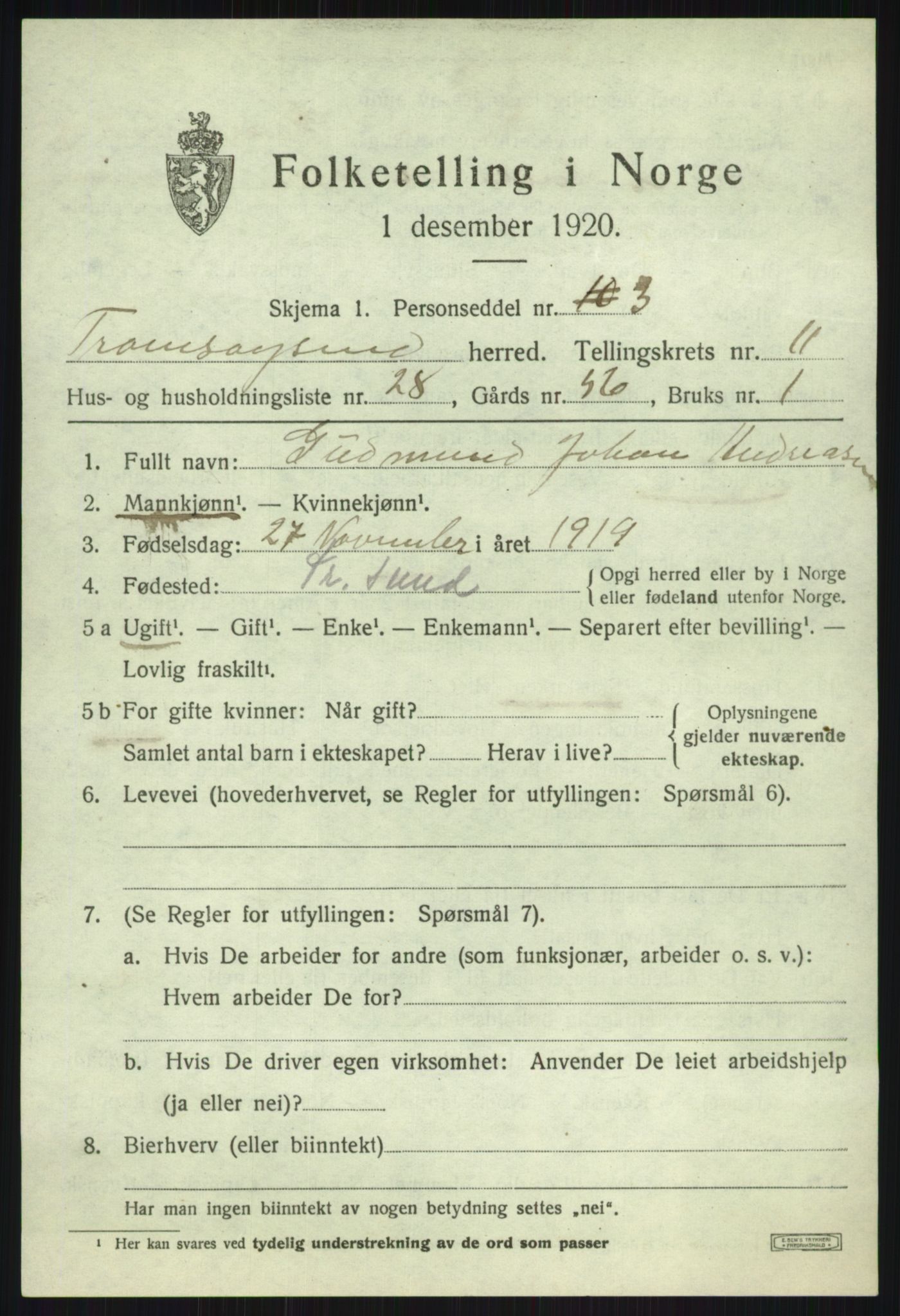 SATØ, 1920 census for Tromsøysund, 1920, p. 7570