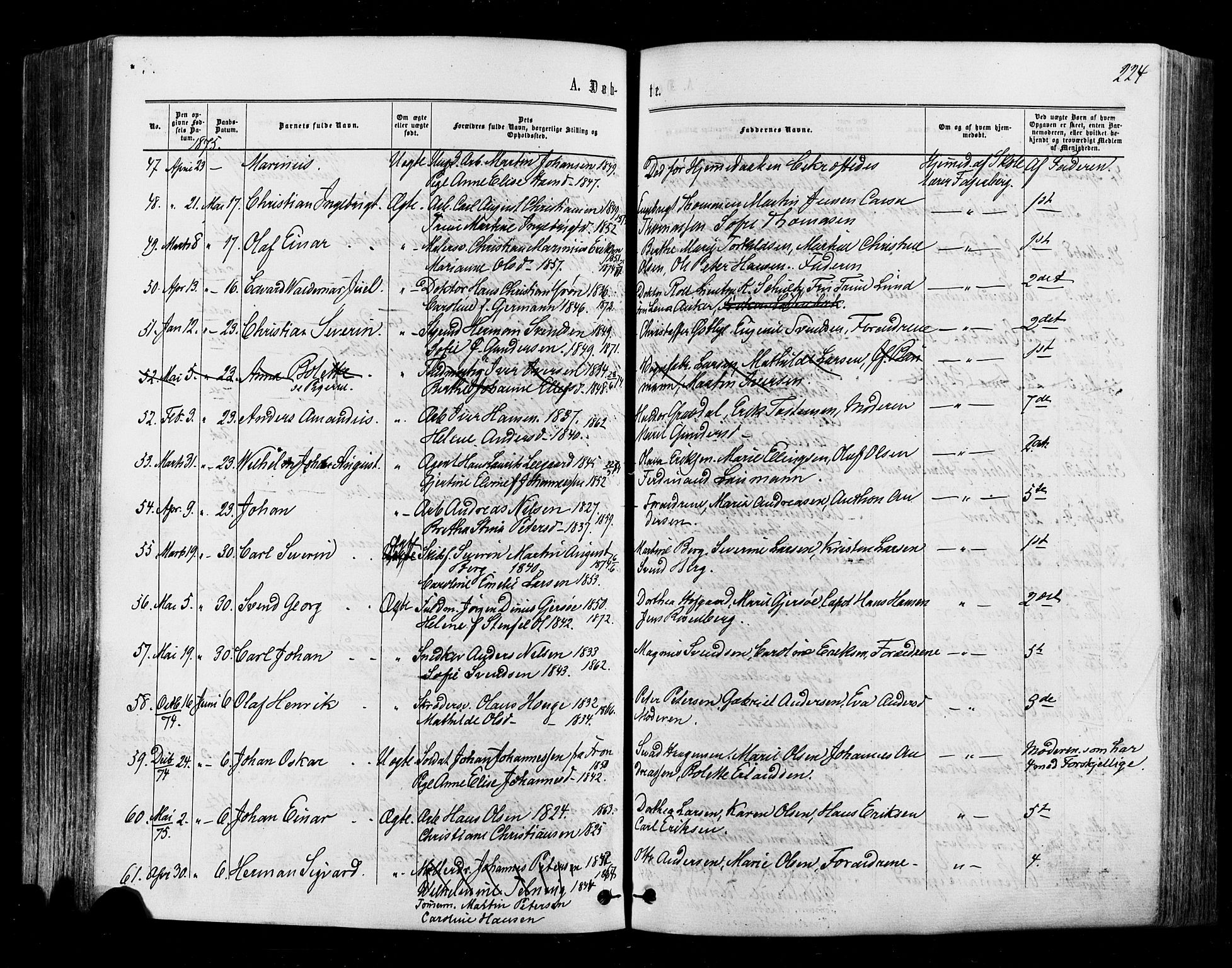 Halden prestekontor Kirkebøker, AV/SAO-A-10909/F/Fa/L0009: Parish register (official) no. I 9, 1866-1877, p. 224