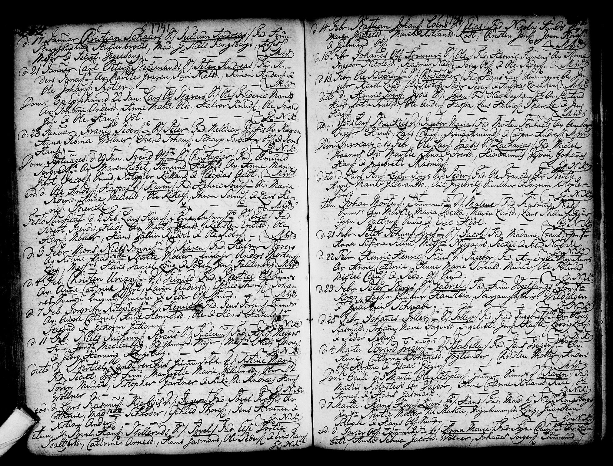 Kongsberg kirkebøker, AV/SAKO-A-22/F/Fa/L0002: Parish register (official) no. I 2, 1721-1743, p. 404-405