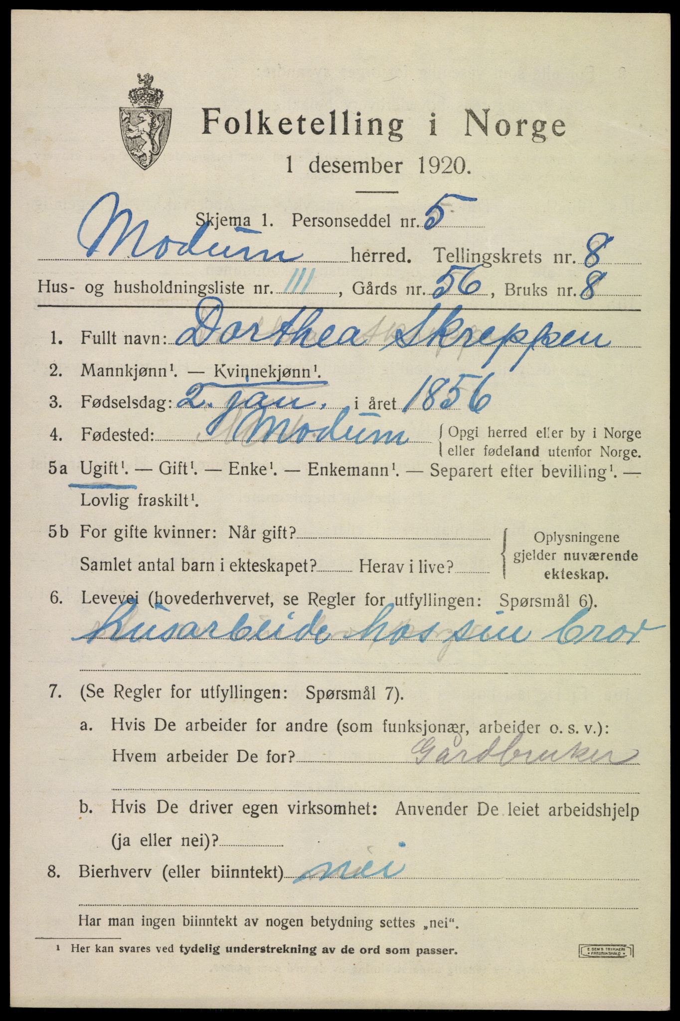 SAKO, 1920 census for Modum, 1920, p. 11735