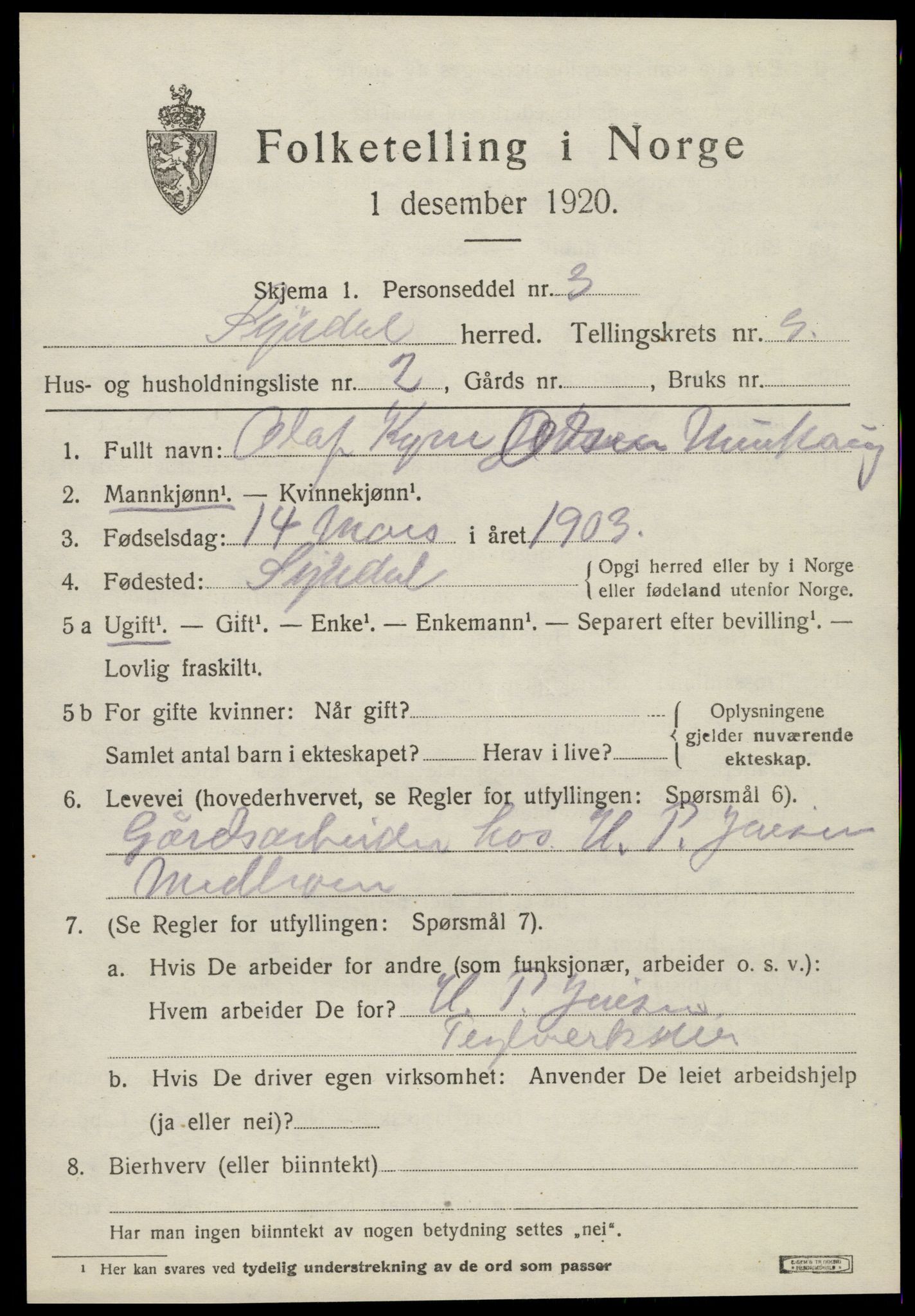 SAT, 1920 census for Stjørdal, 1920, p. 2546