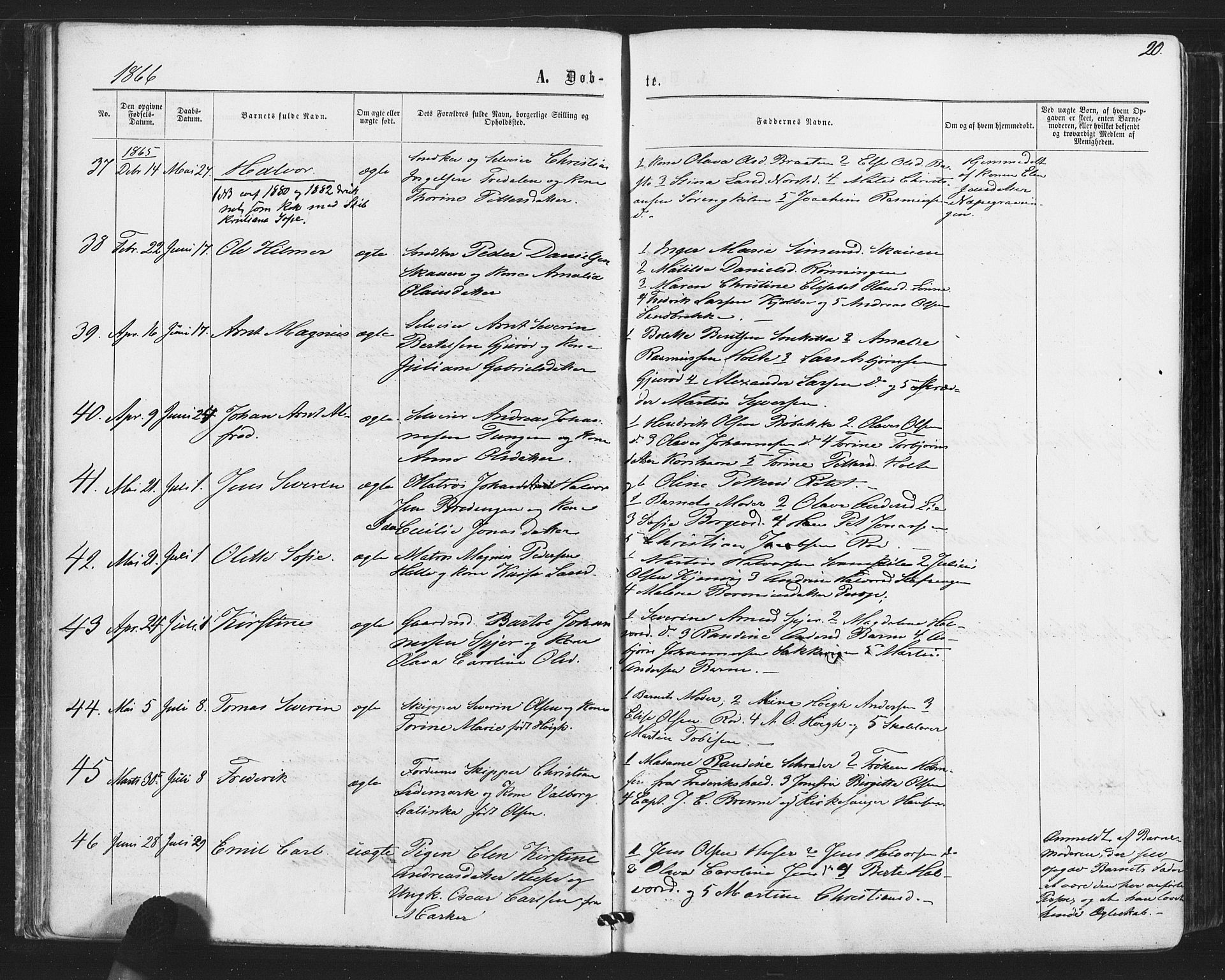 Hvaler prestekontor Kirkebøker, AV/SAO-A-2001/F/Fa/L0007: Parish register (official) no. I 7, 1864-1878, p. 20