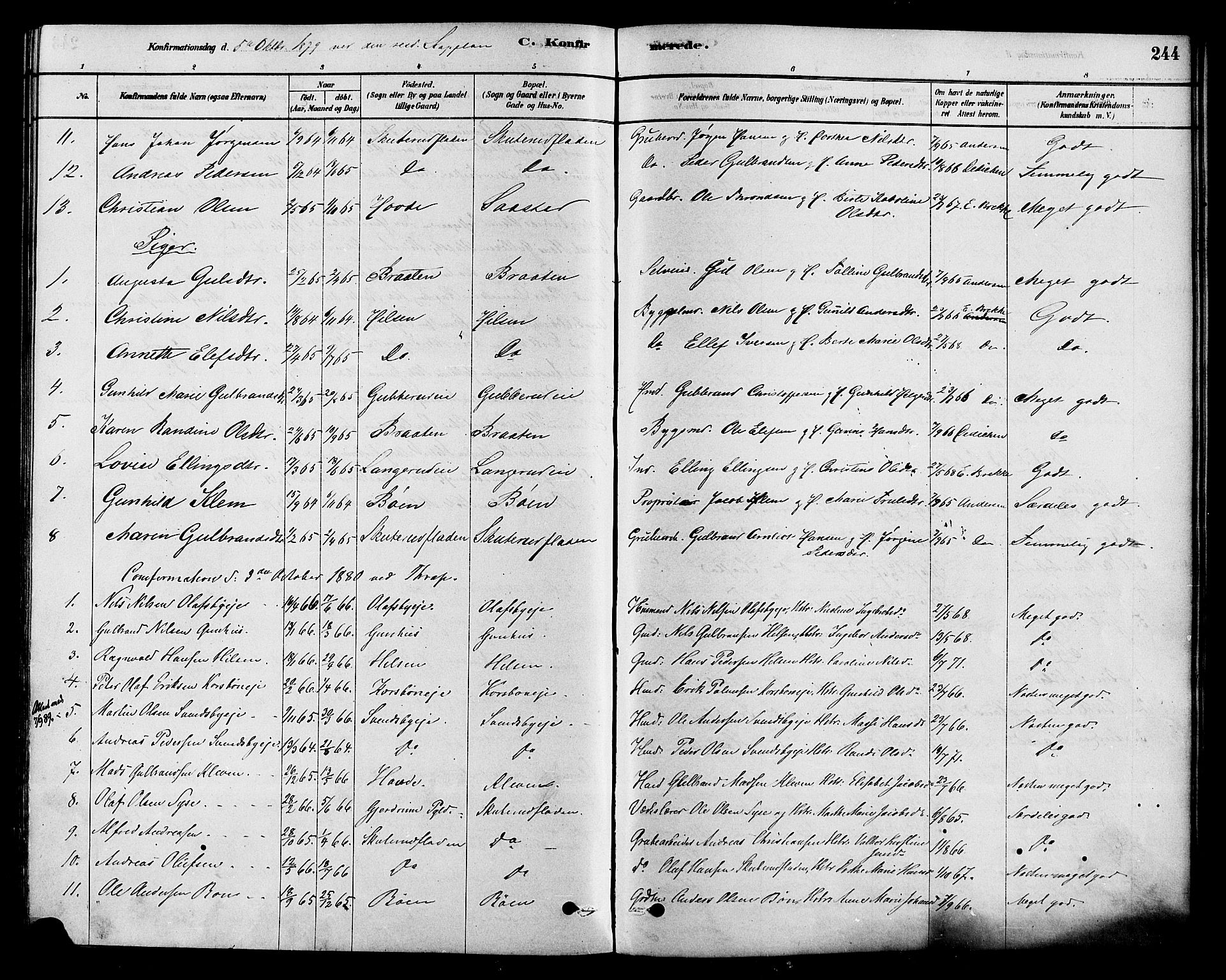 Modum kirkebøker, AV/SAKO-A-234/F/Fa/L0015: Parish register (official) no. 15 /2, 1877-1889, p. 244