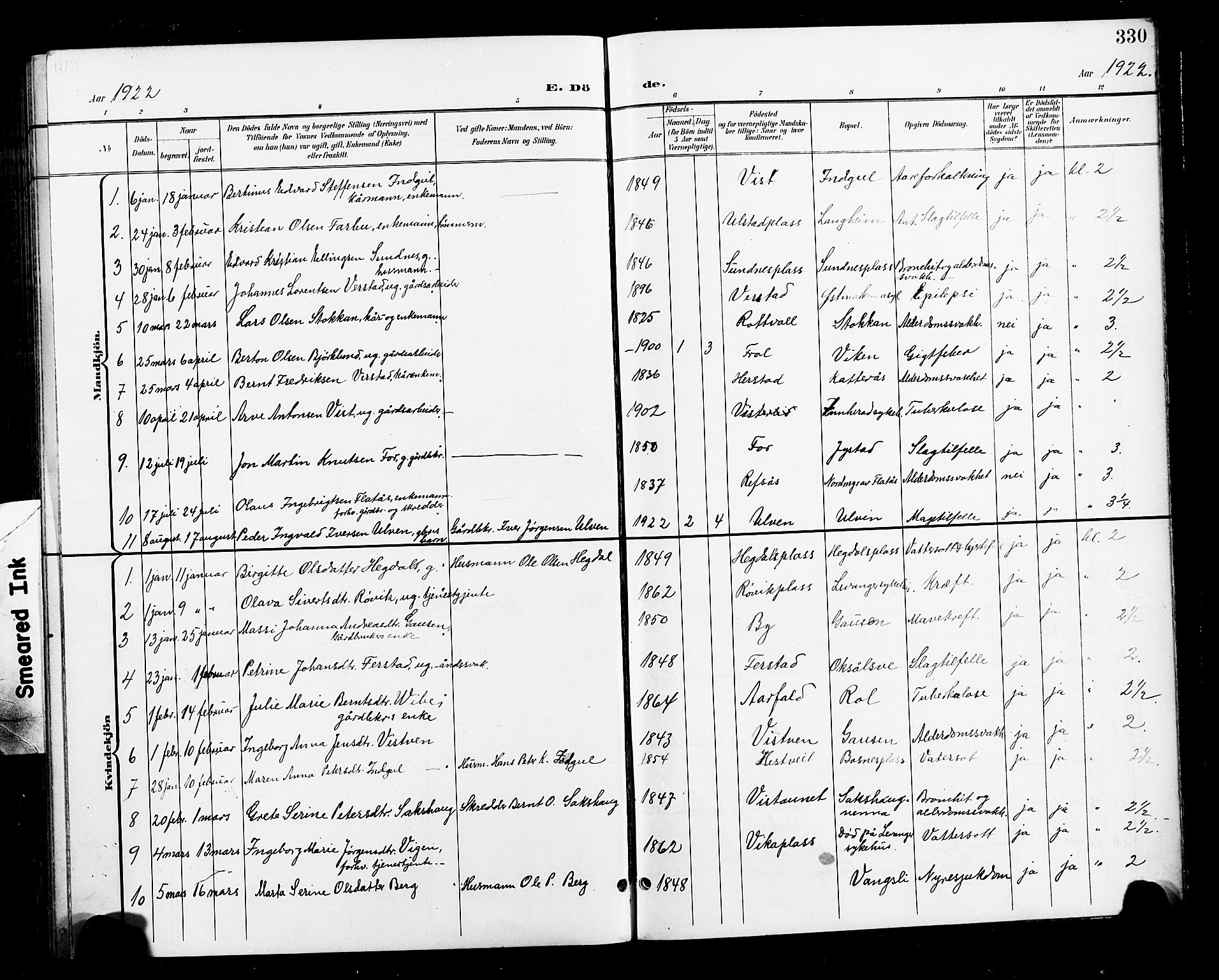 Ministerialprotokoller, klokkerbøker og fødselsregistre - Nord-Trøndelag, SAT/A-1458/730/L0302: Parish register (copy) no. 730C05, 1898-1924, p. 330