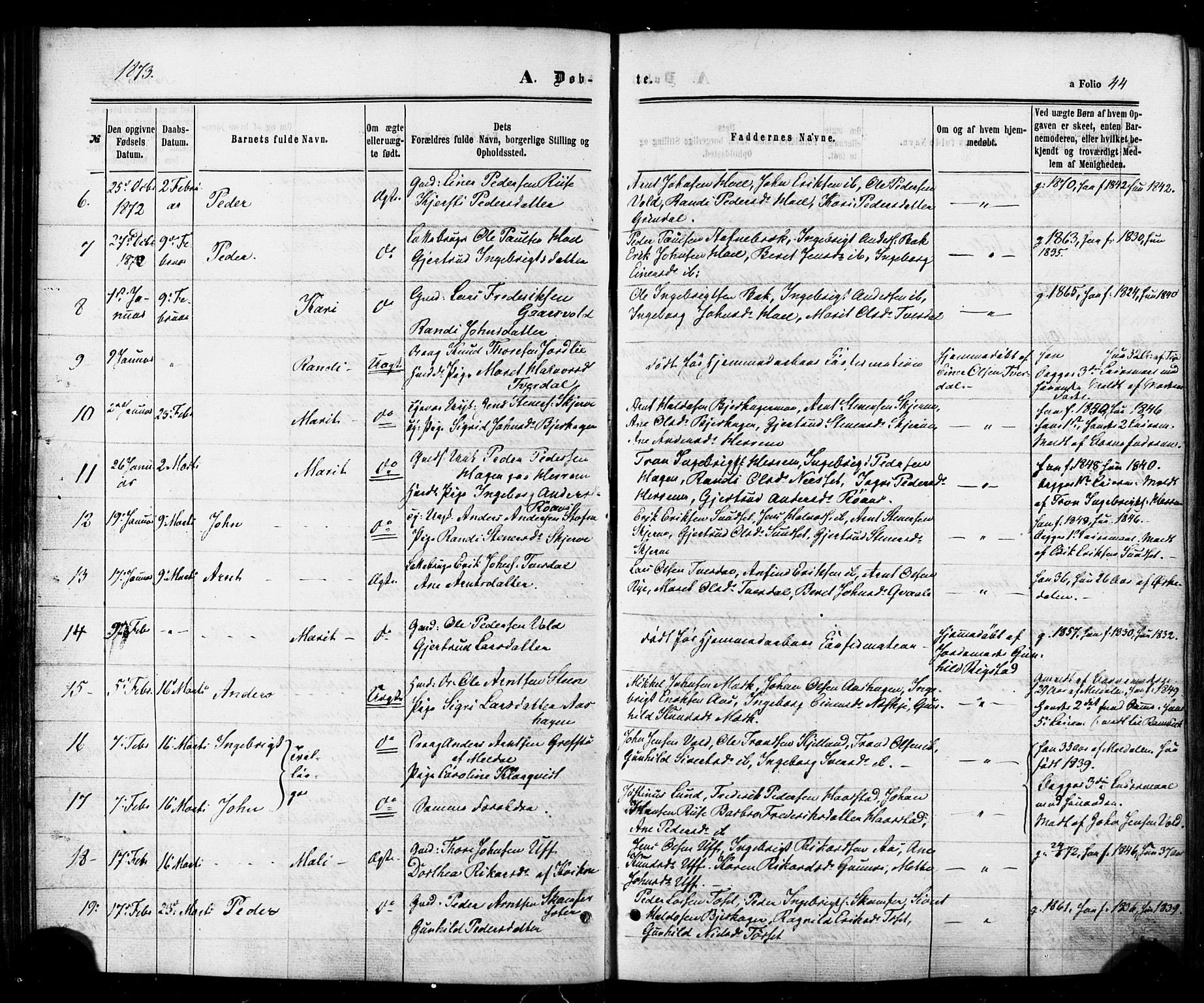 Ministerialprotokoller, klokkerbøker og fødselsregistre - Sør-Trøndelag, SAT/A-1456/674/L0870: Parish register (official) no. 674A02, 1861-1879, p. 44