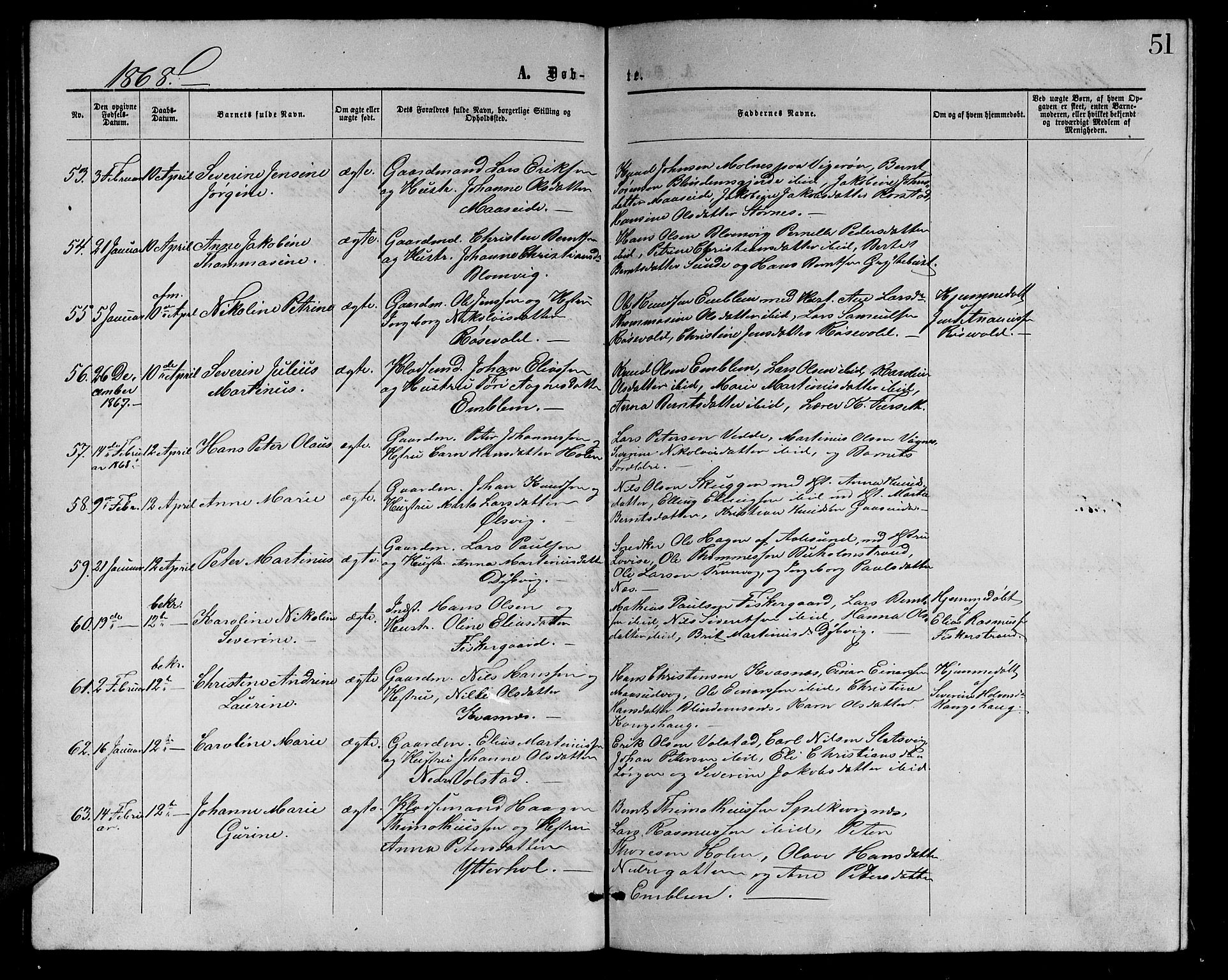 Ministerialprotokoller, klokkerbøker og fødselsregistre - Møre og Romsdal, AV/SAT-A-1454/528/L0428: Parish register (copy) no. 528C09, 1864-1880, p. 51