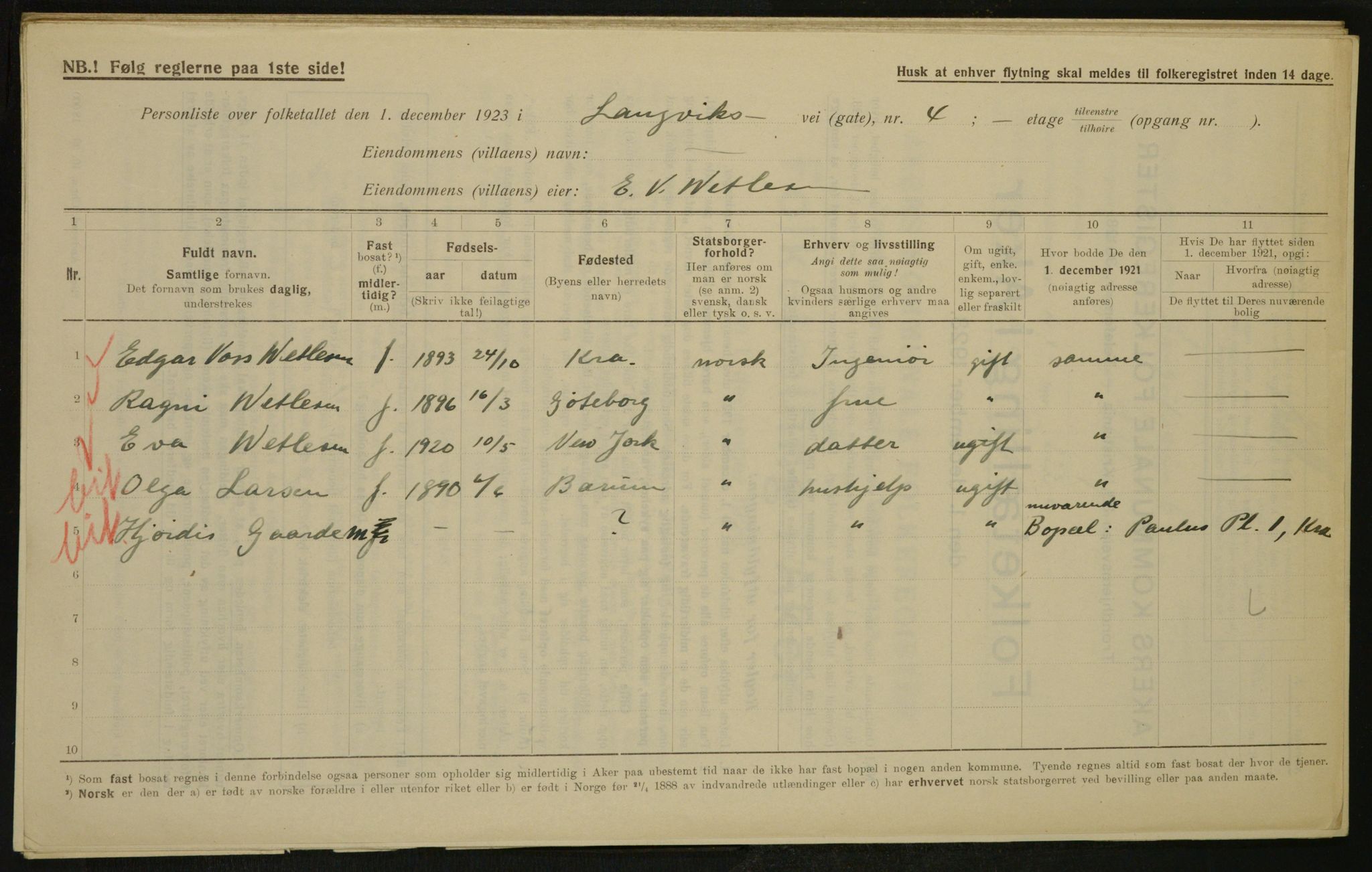 , Municipal Census 1923 for Aker, 1923, p. 3358