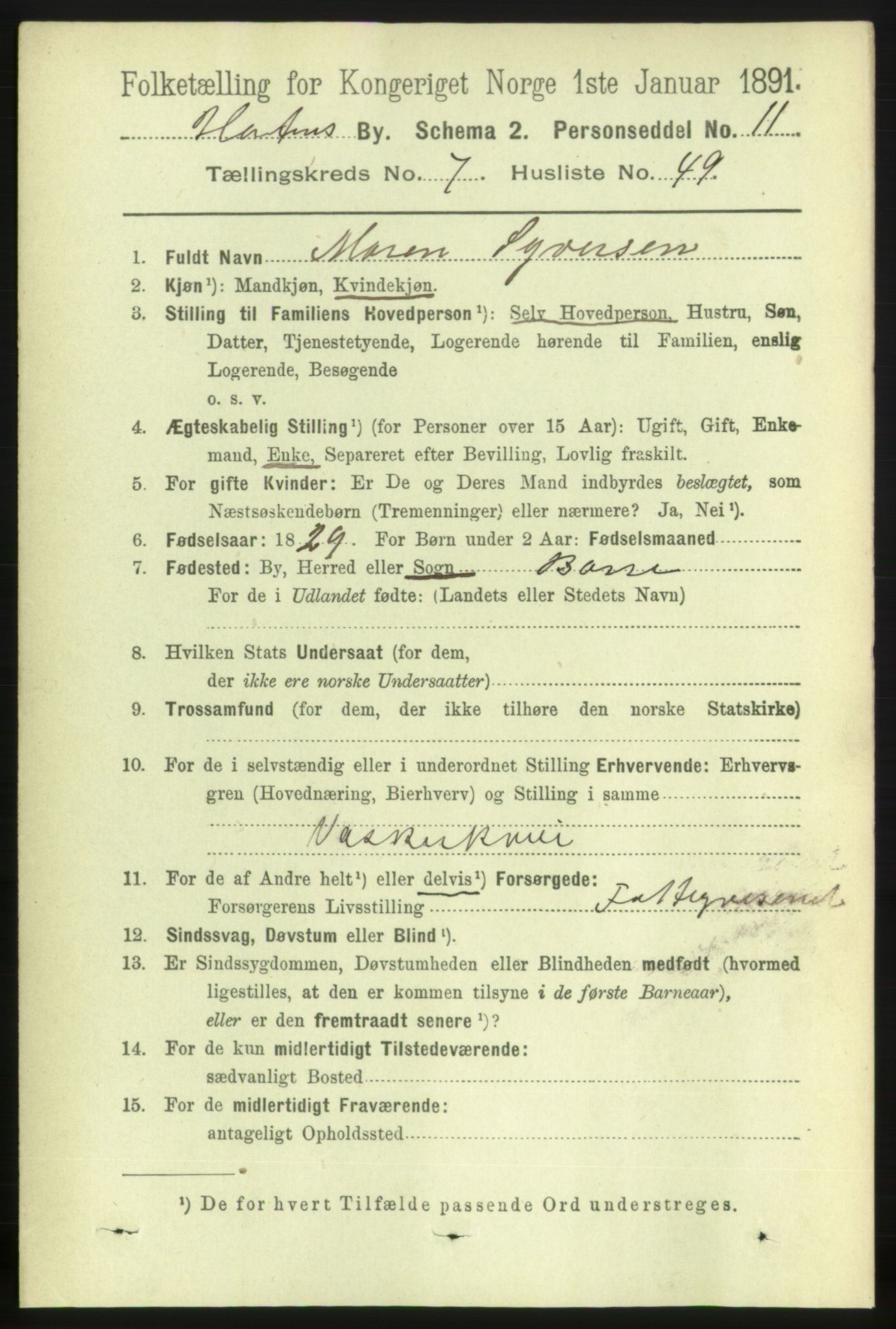 RA, 1891 census for 0703 Horten, 1891, p. 4834