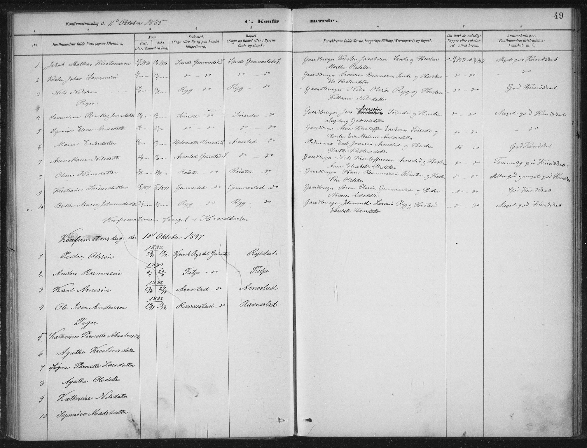 Gloppen sokneprestembete, SAB/A-80101/H/Haa/Haad/L0001: Parish register (official) no. D  1, 1885-1910, p. 49