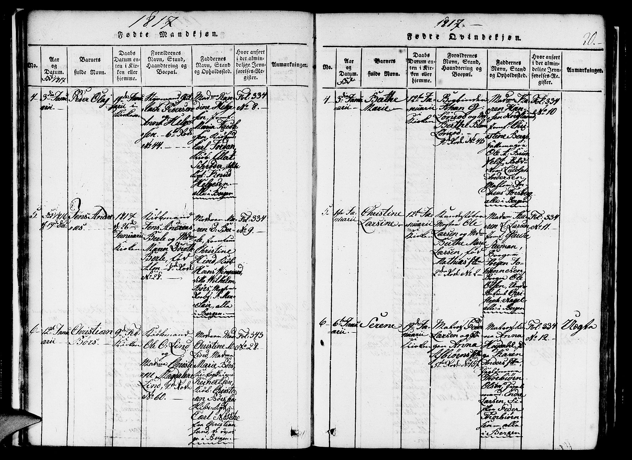 Nykirken Sokneprestembete, SAB/A-77101/H/Haa/L0011: Parish register (official) no. A 11, 1816-1821, p. 20