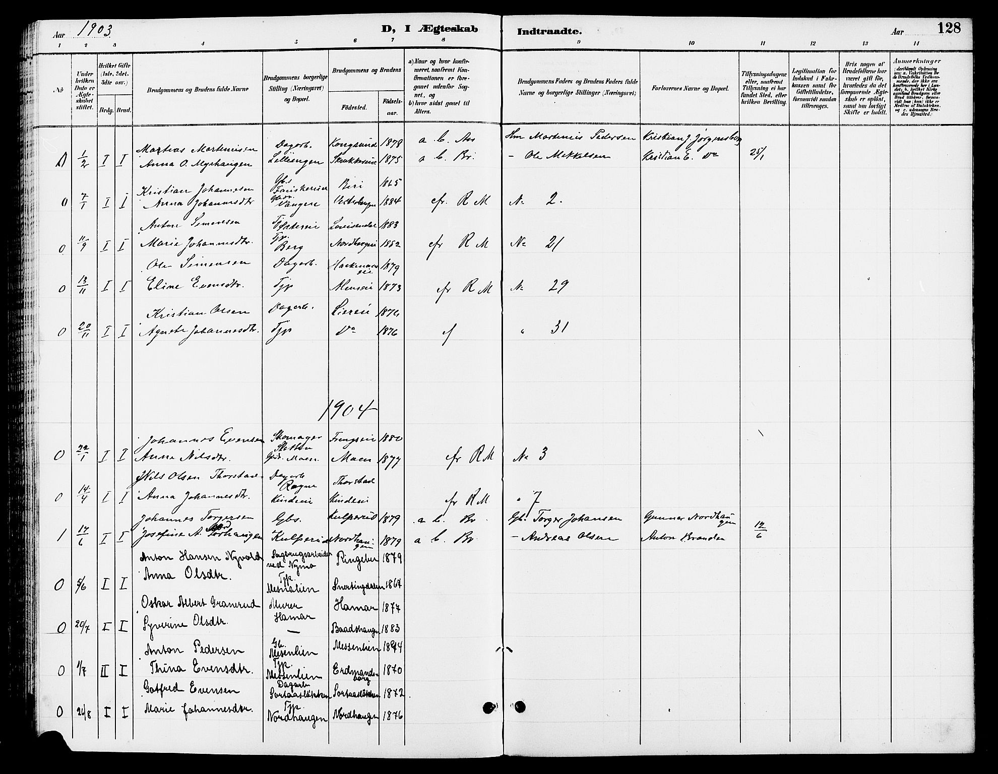 Ringsaker prestekontor, SAH/PREST-014/L/La/L0013: Parish register (copy) no. 13, 1891-1904, p. 128