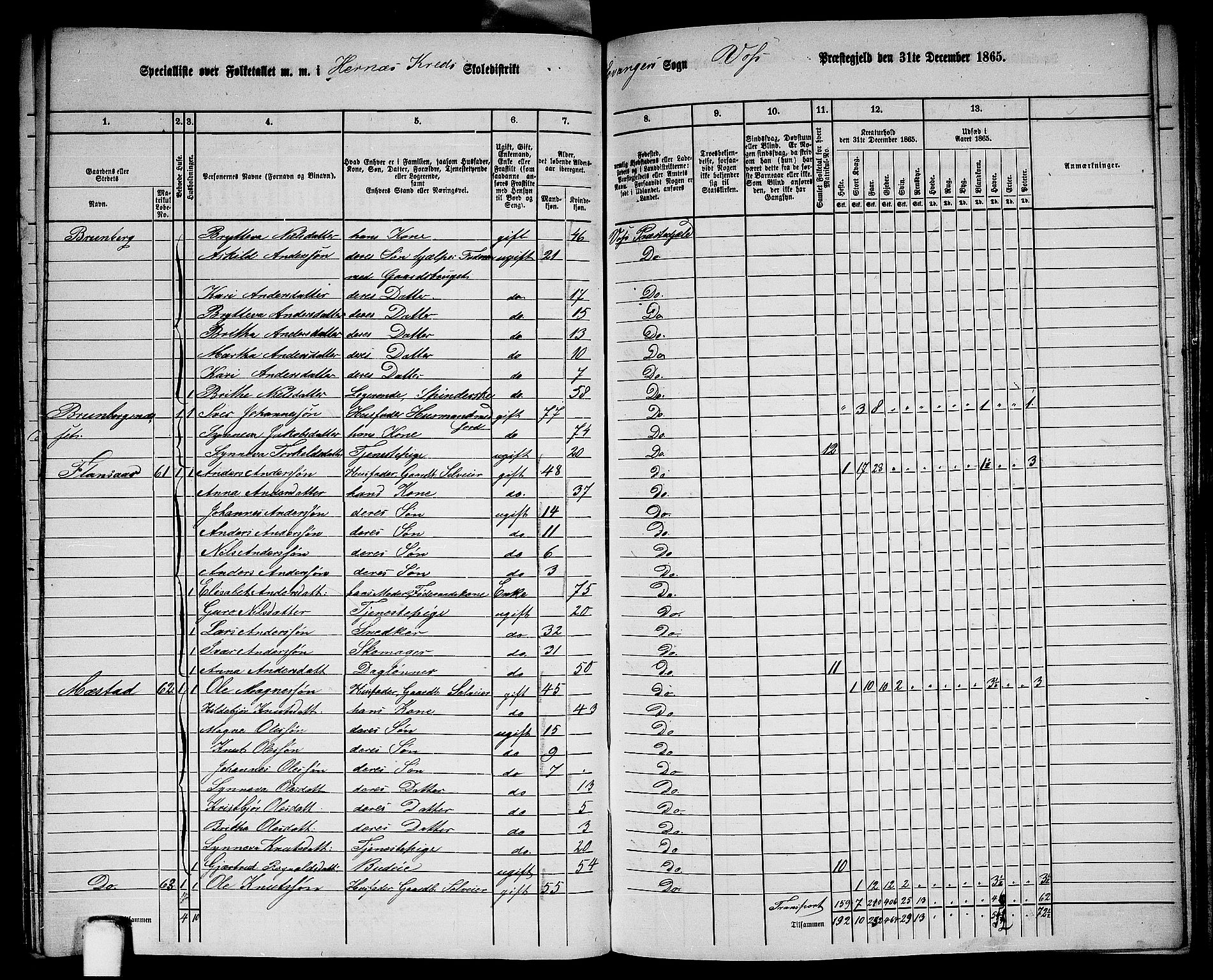 RA, 1865 census for Voss, 1865, p. 340