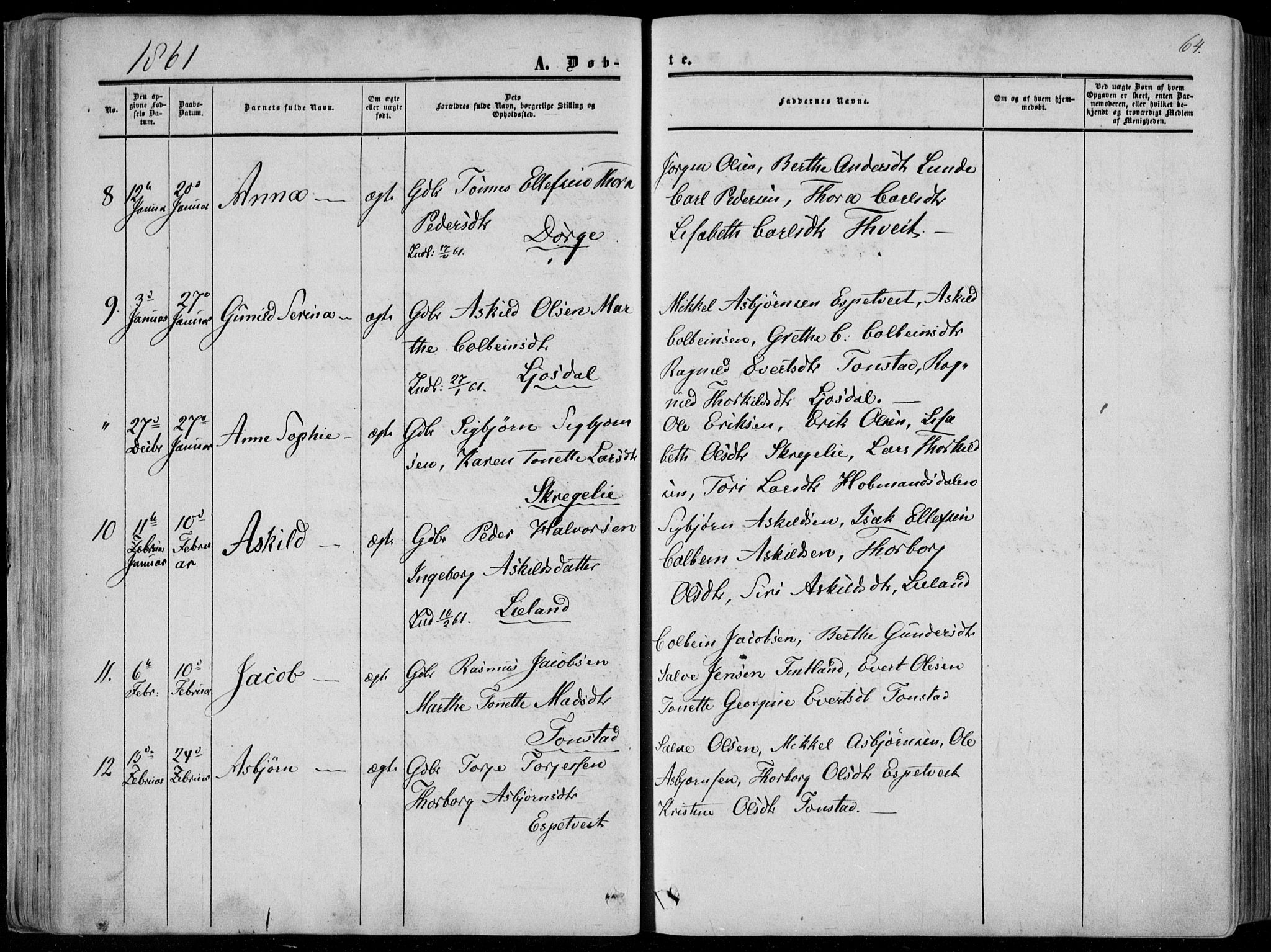 Sirdal sokneprestkontor, AV/SAK-1111-0036/F/Fa/Fab/L0002: Parish register (official) no. A 2, 1855-1874, p. 64